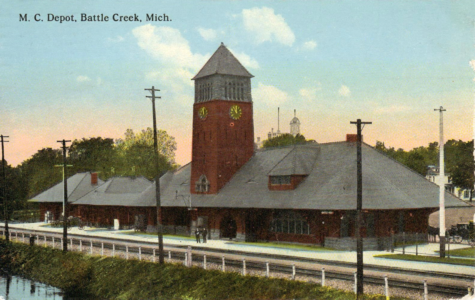 Michigan Central Depot, Battle Creek, MI. Postcard. — Calhoun County, Michigan