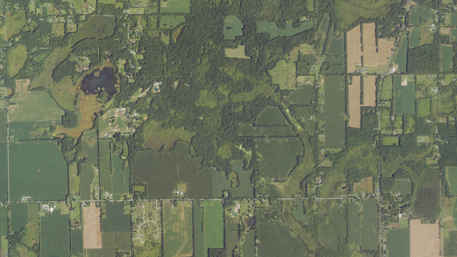 Aerial view of land around Leroy, Michigan