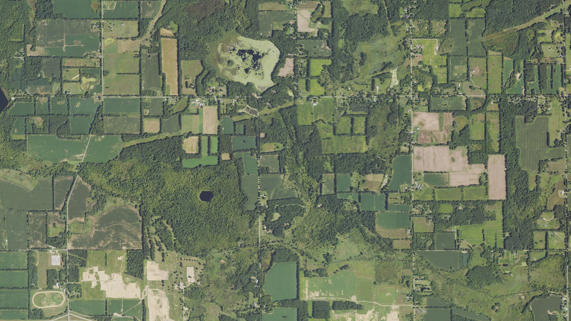 Aerial view of land around Sheridan, Michigan