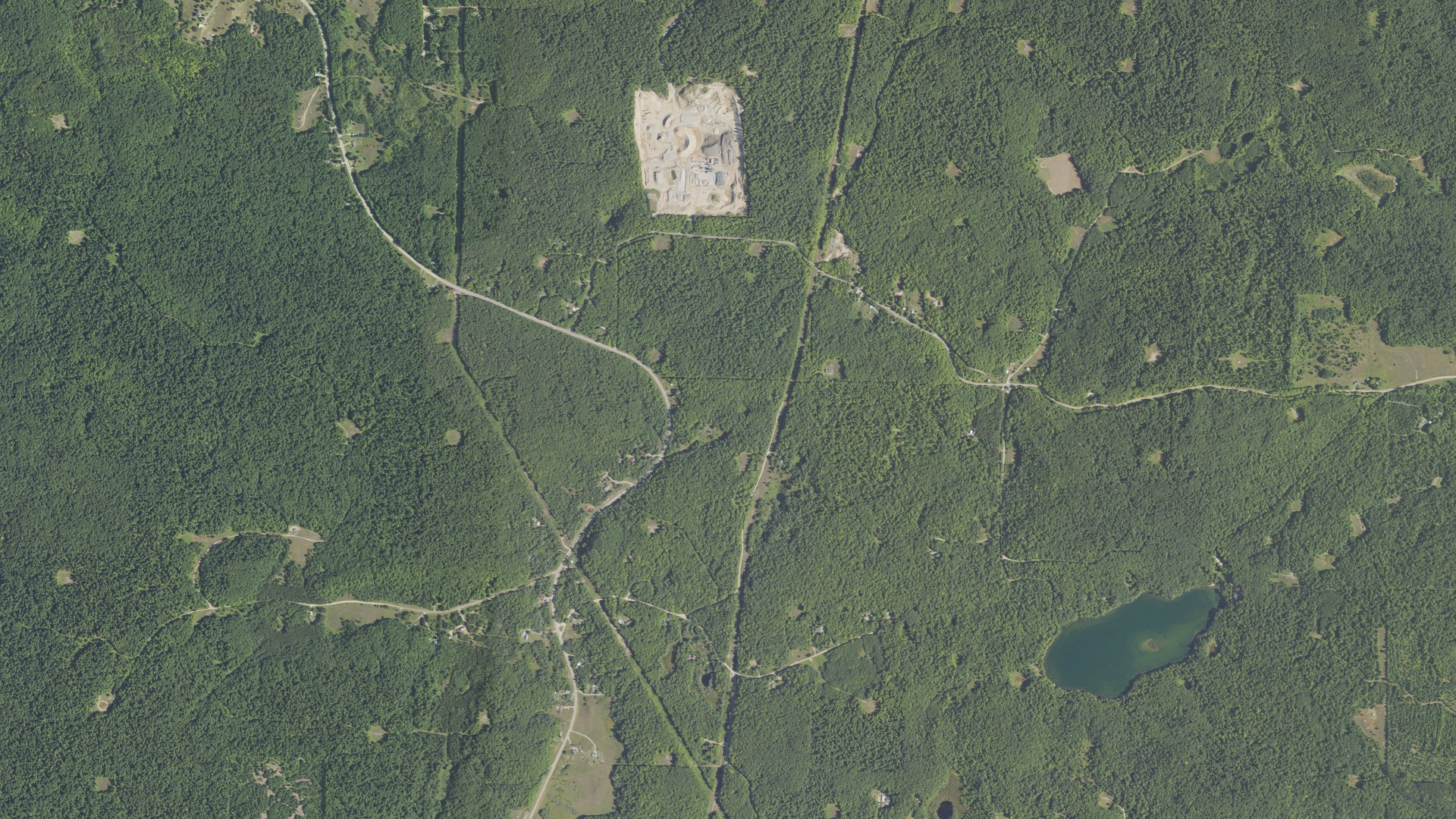 Aerial view of land around Hudson, Michigan