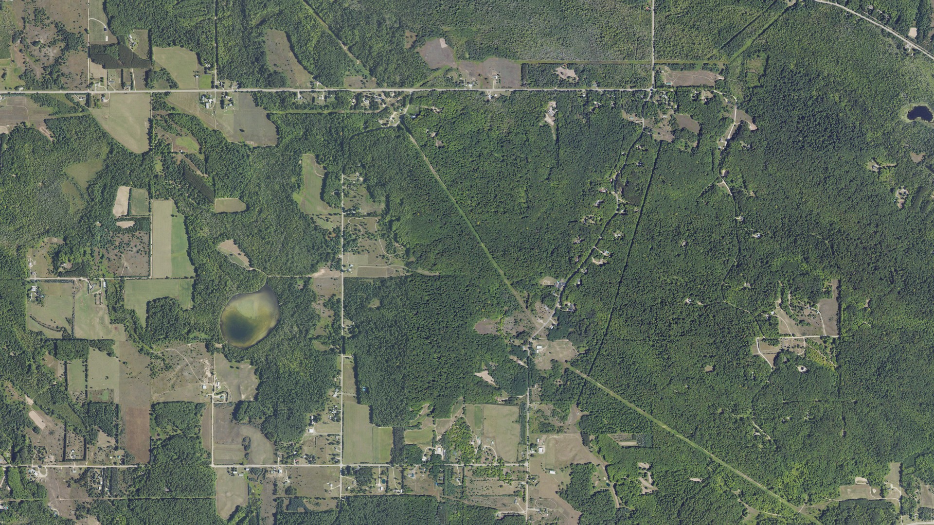 Aerial view of land around Wilson, Michigan