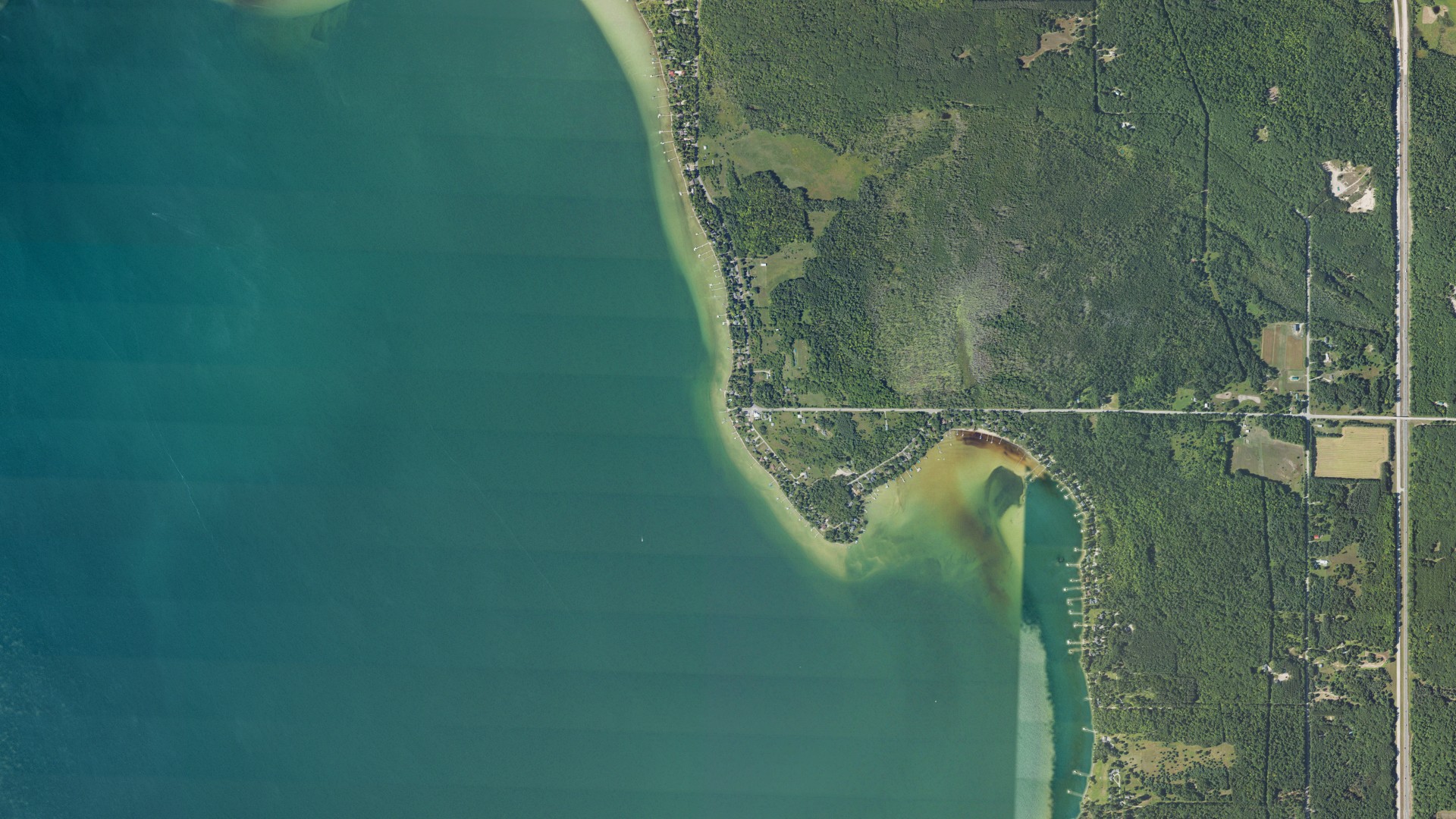 Aerial view of land around Burt, Michigan