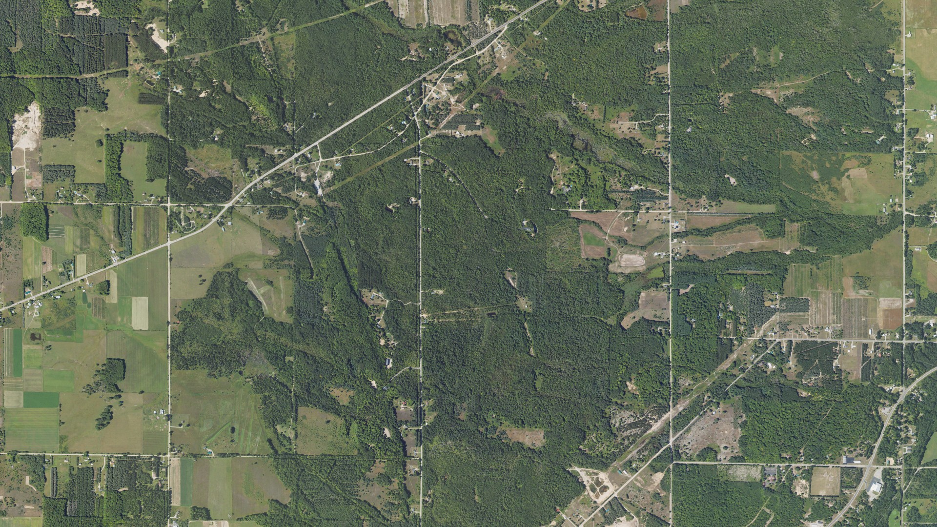 Aerial view of land around Inverness, Michigan