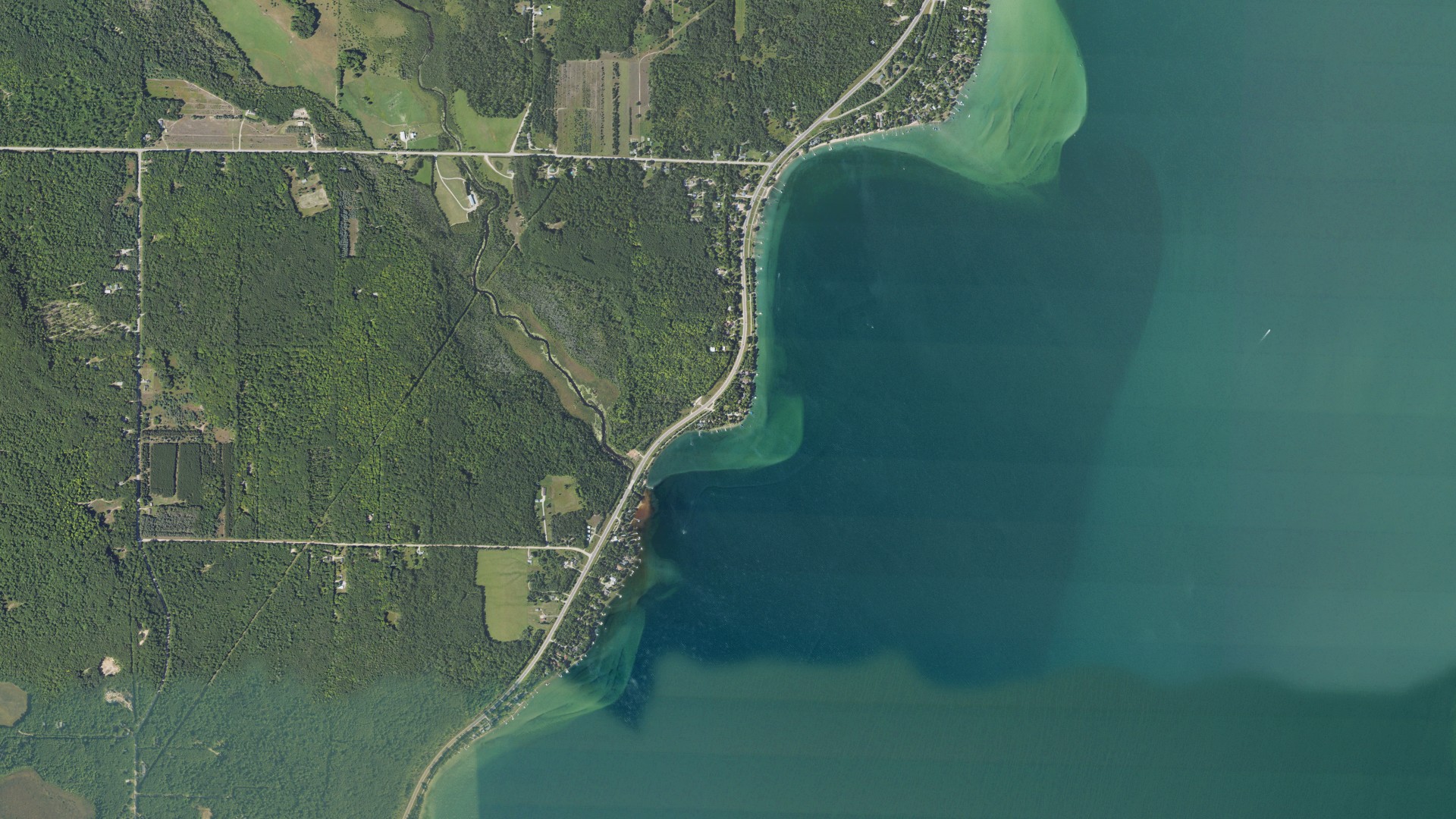 Aerial view of land around Mullett, Michigan