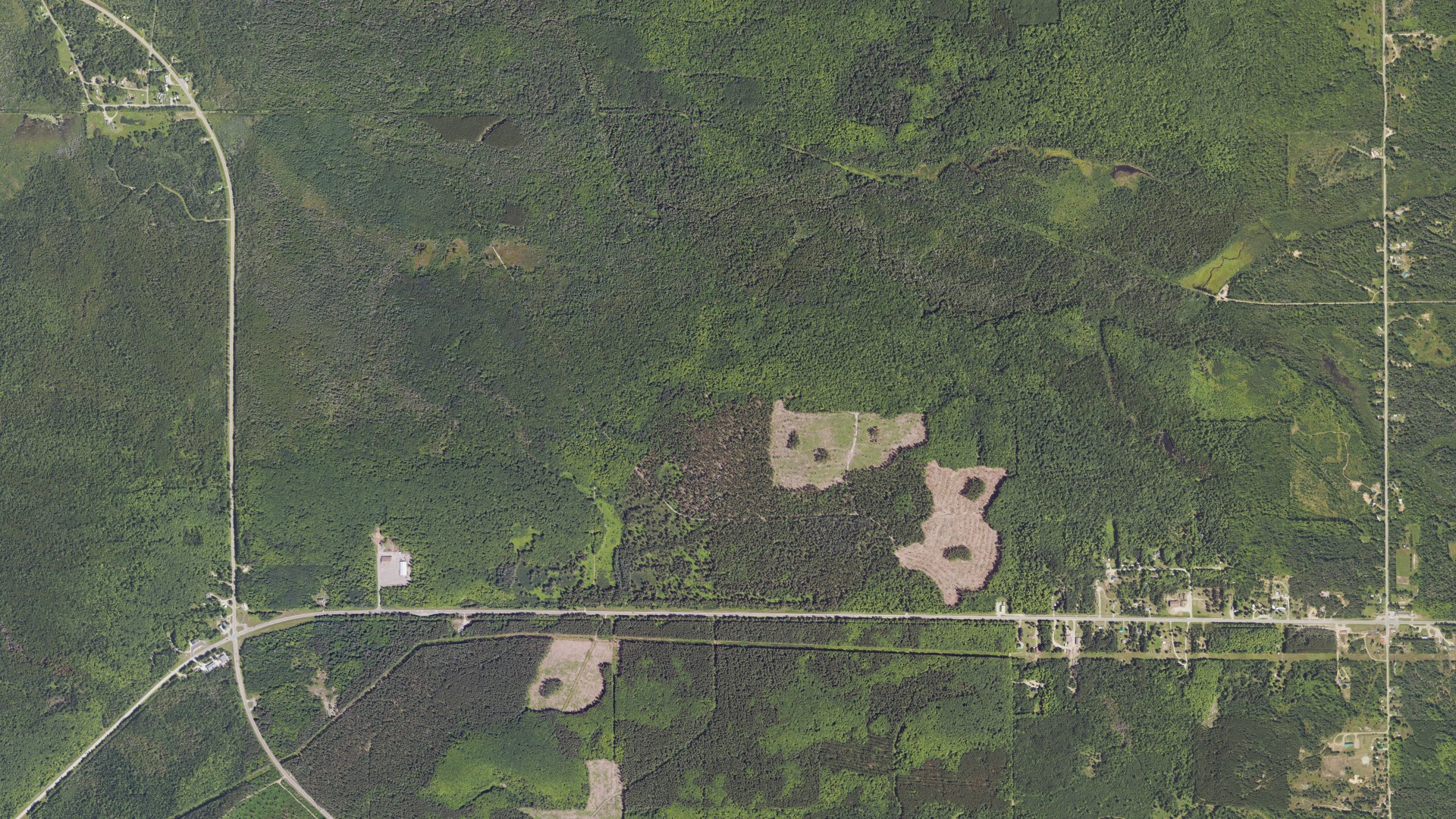 Aerial view of land around Chippewa, Michigan
