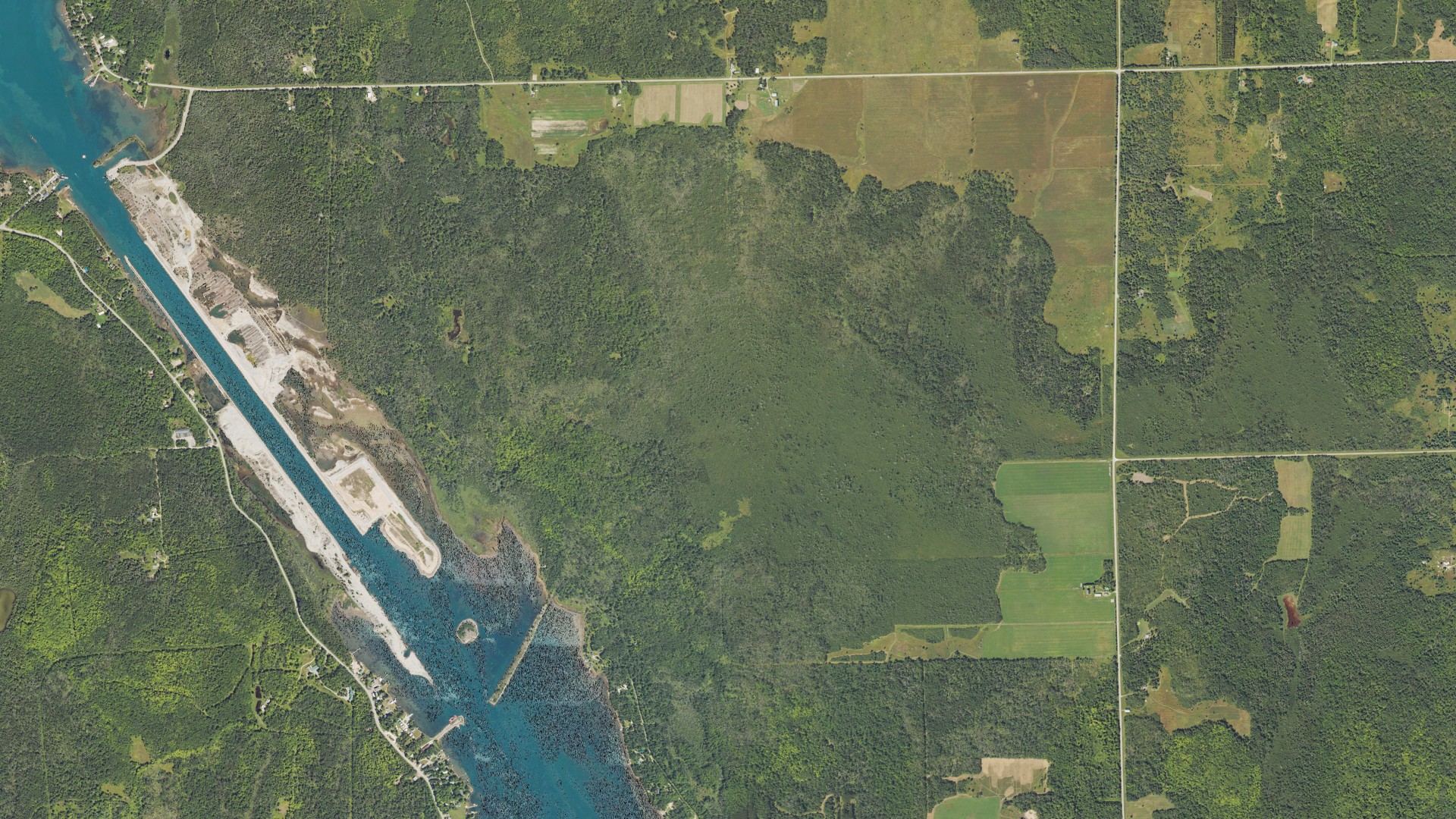 Aerial view of land around Soo, Michigan