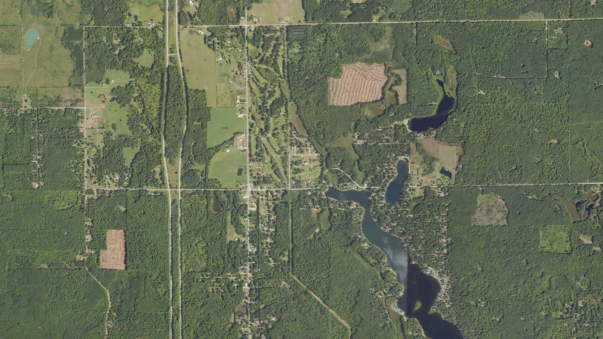 Aerial view of land around Frost, Michigan