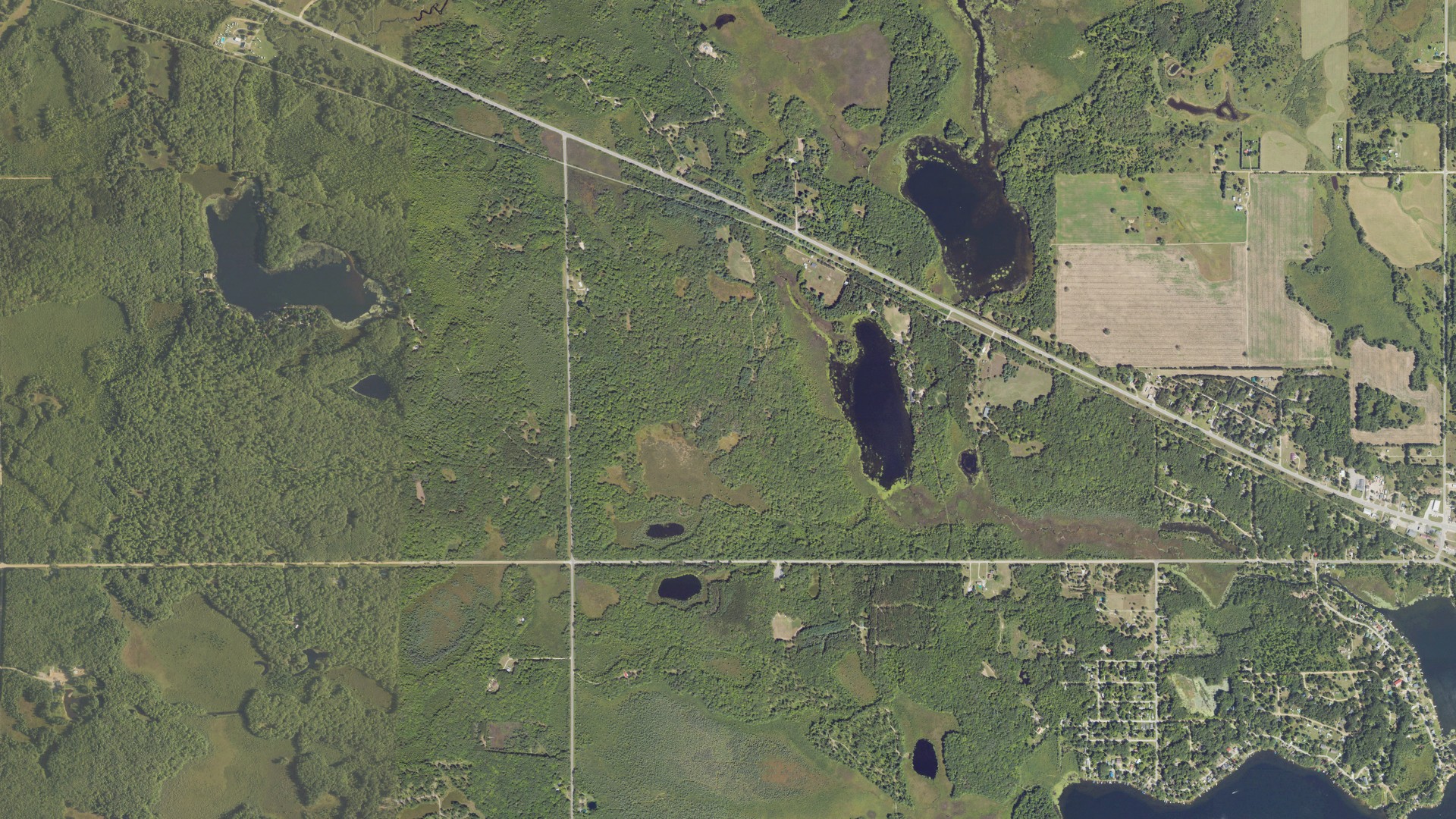 Aerial view of land around Garfield, Michigan
