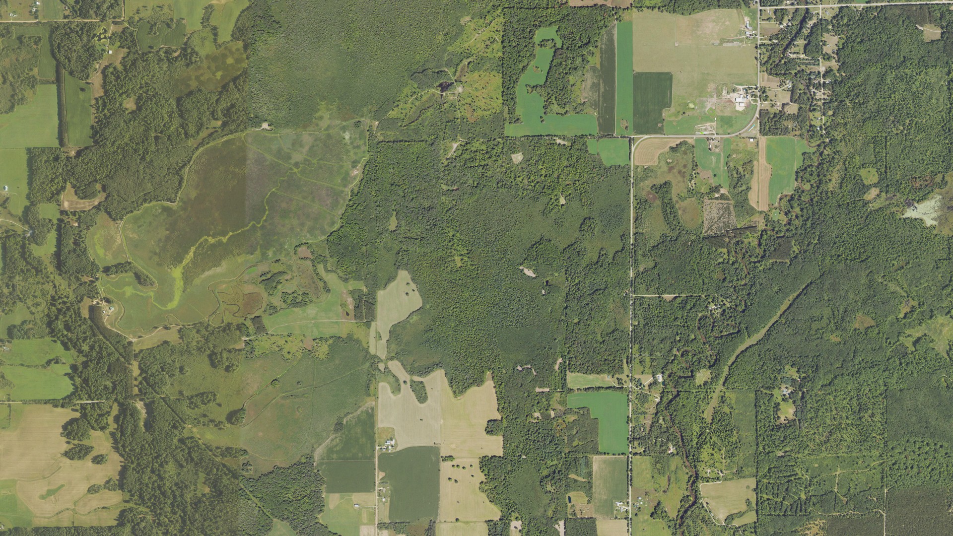 Aerial view of land around Winterfield, Michigan
