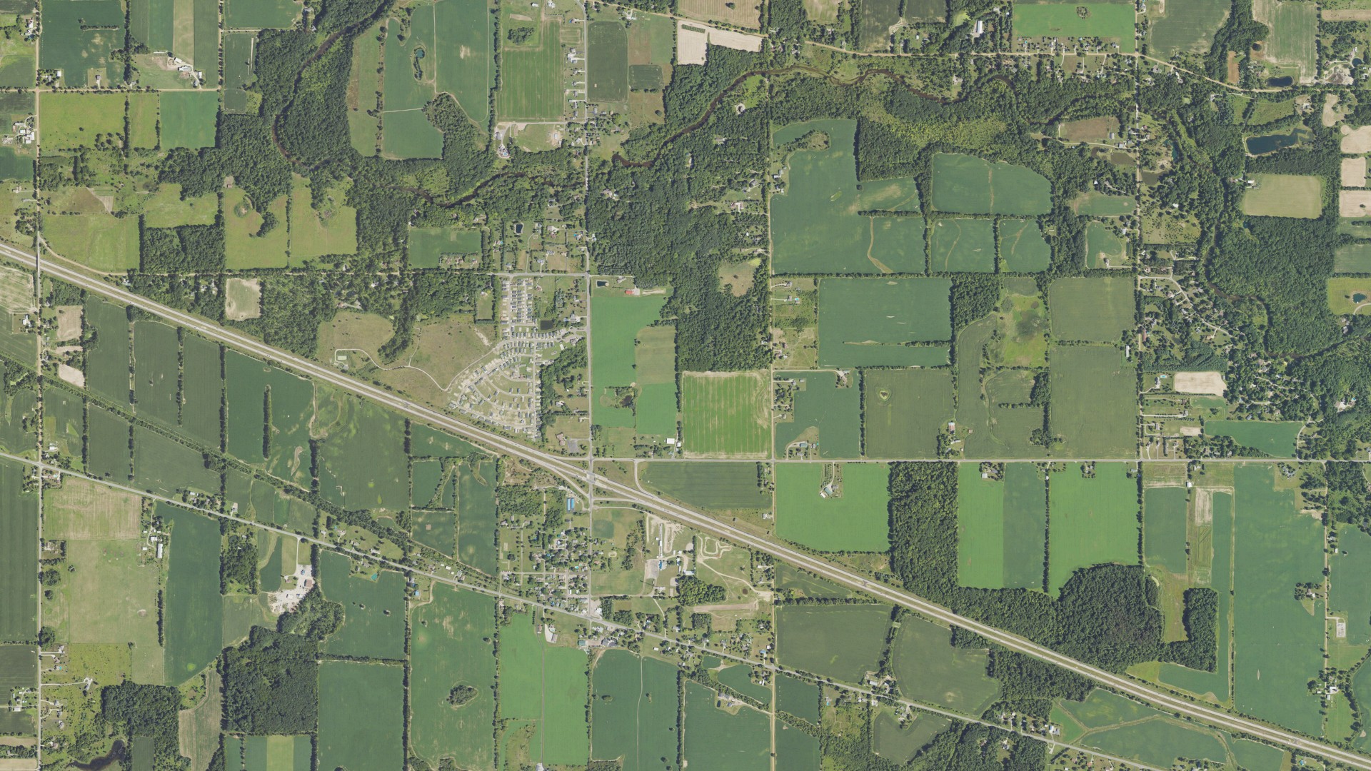 Aerial view of land around Eagle, Michigan