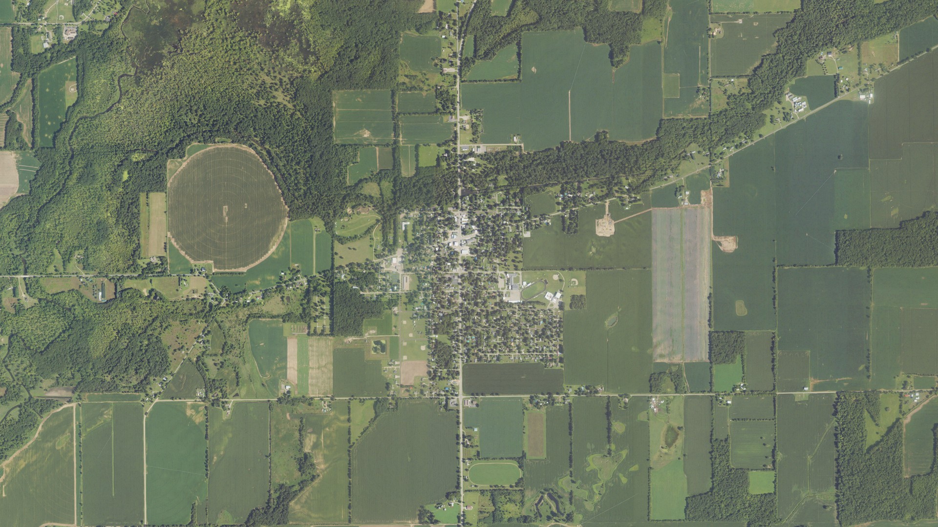 Aerial view of land around Athens, Michigan