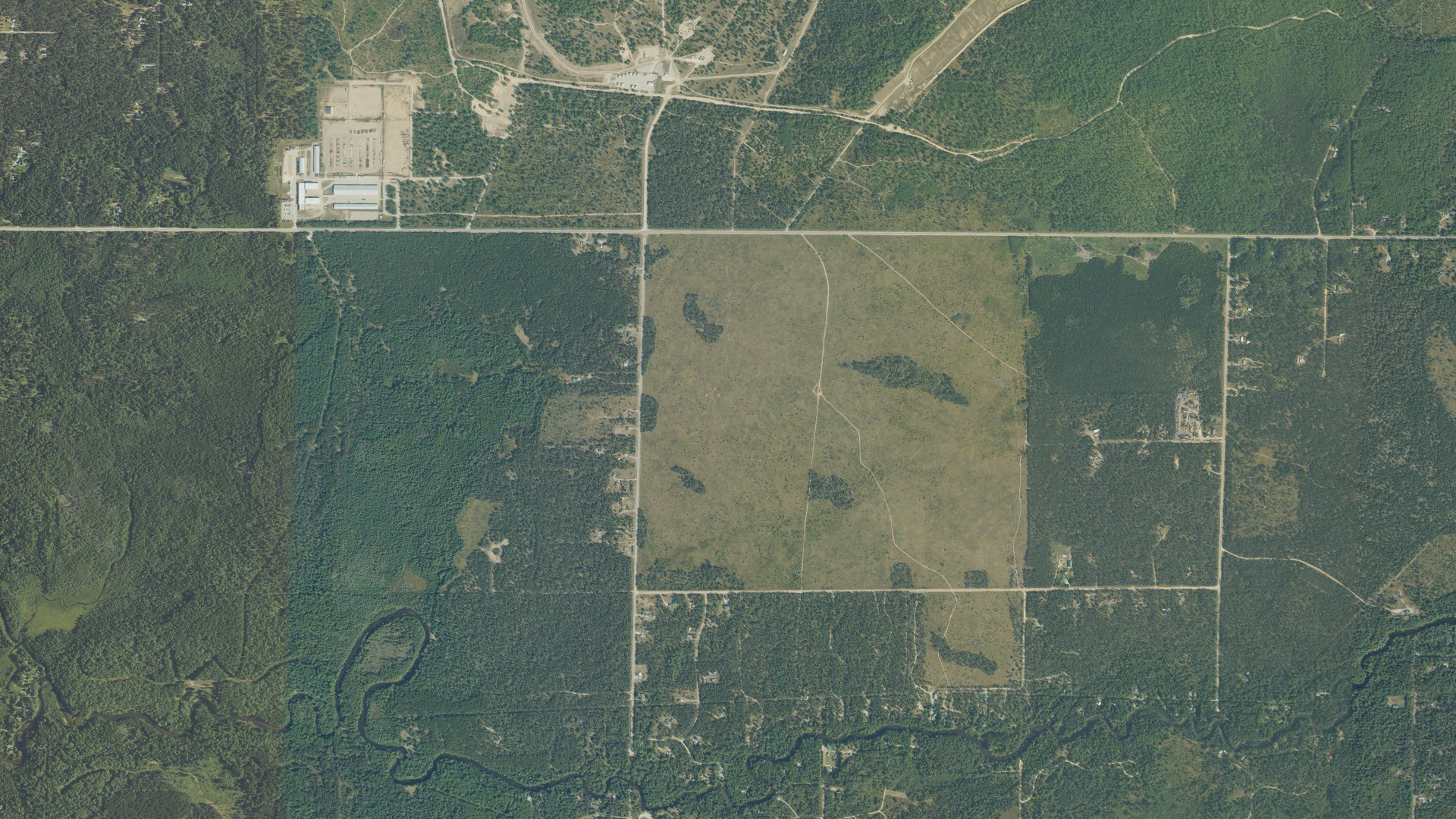 Aerial view of land around Grayling charter, Michigan