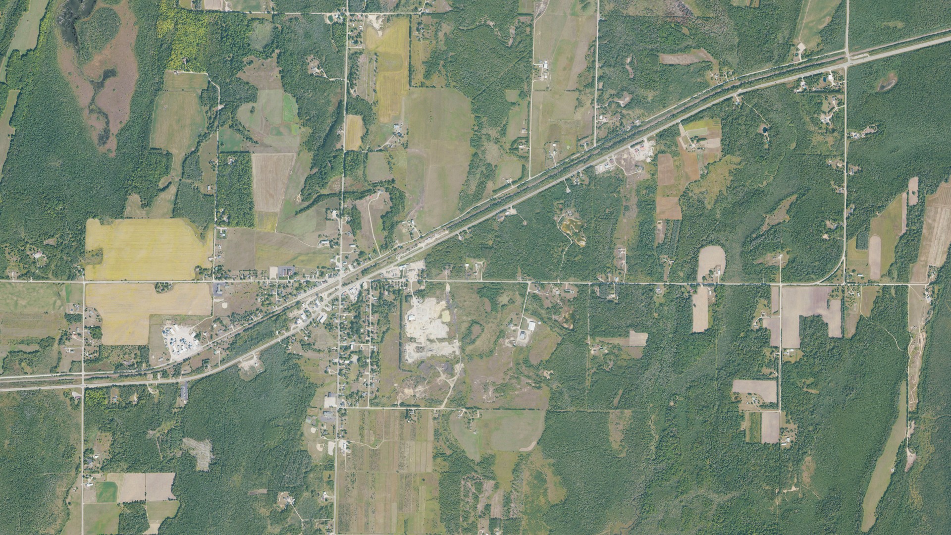Natural-color aerial photograph of land around Bark River, Michigan