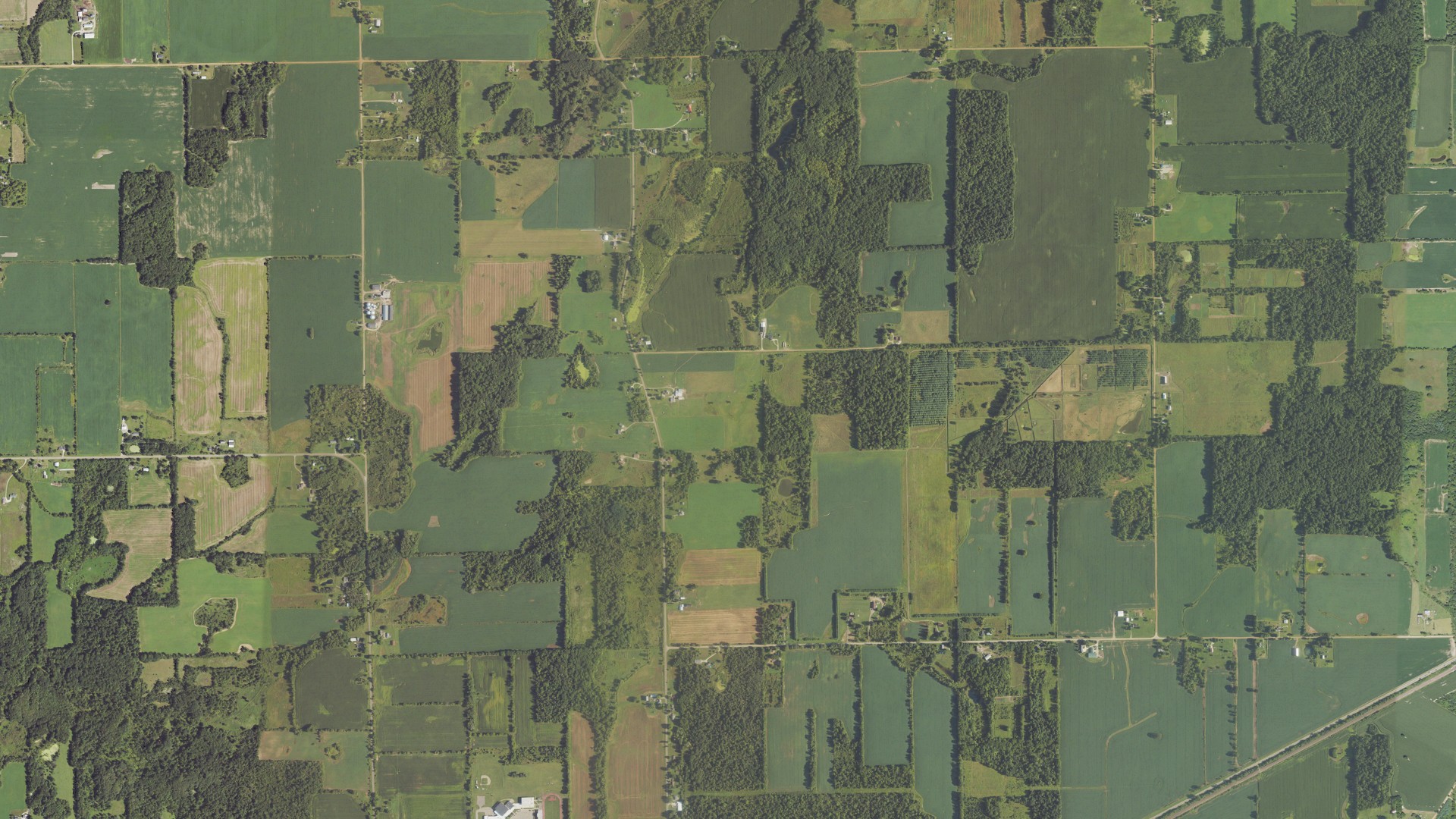 Aerial view of land around Bellevue, Michigan