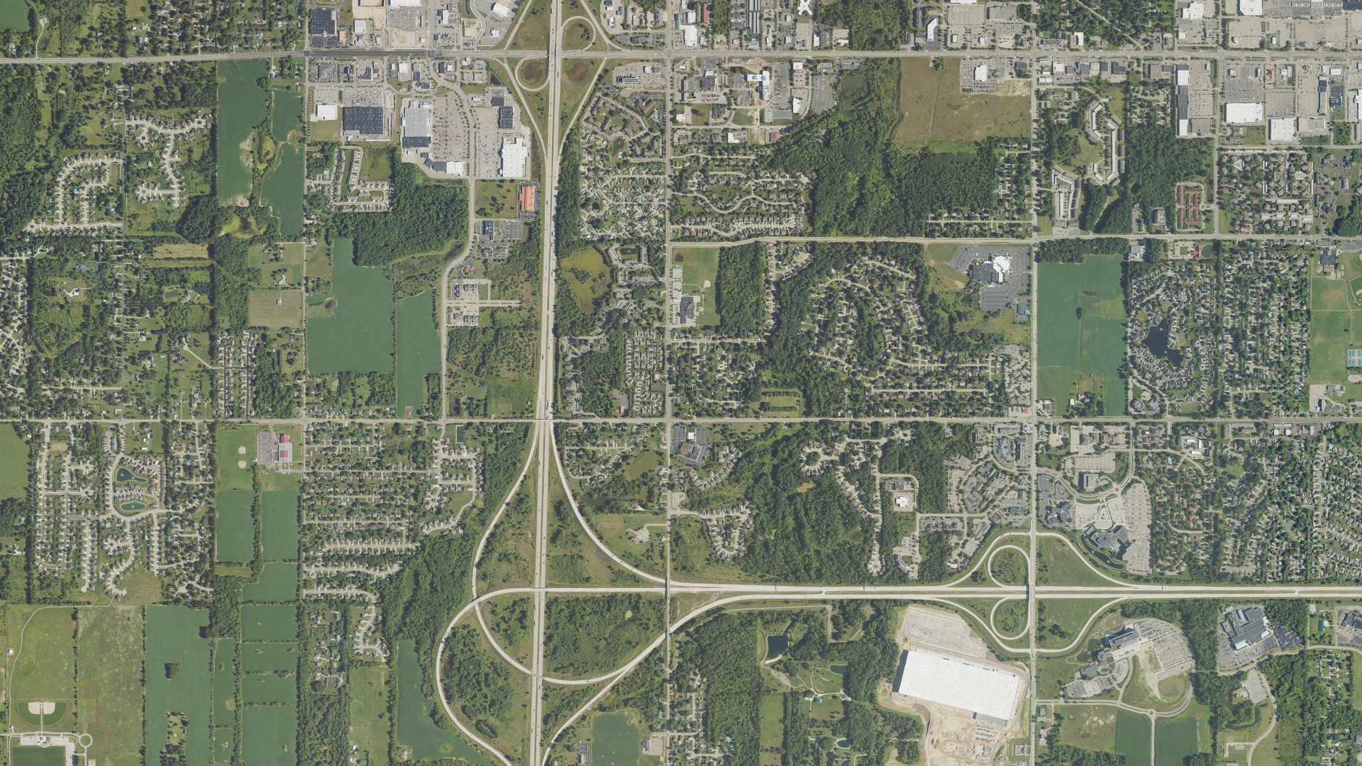 Aerial view of land around Delta charter, Michigan