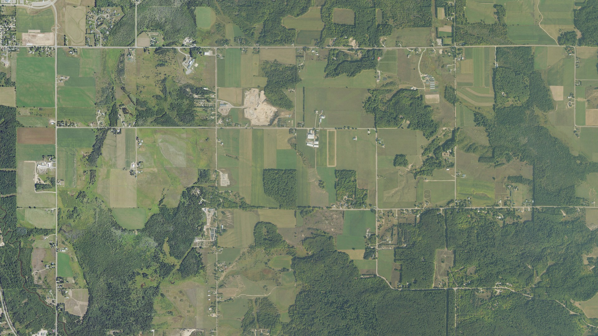 Aerial view of land around Bear Creek, Michigan
