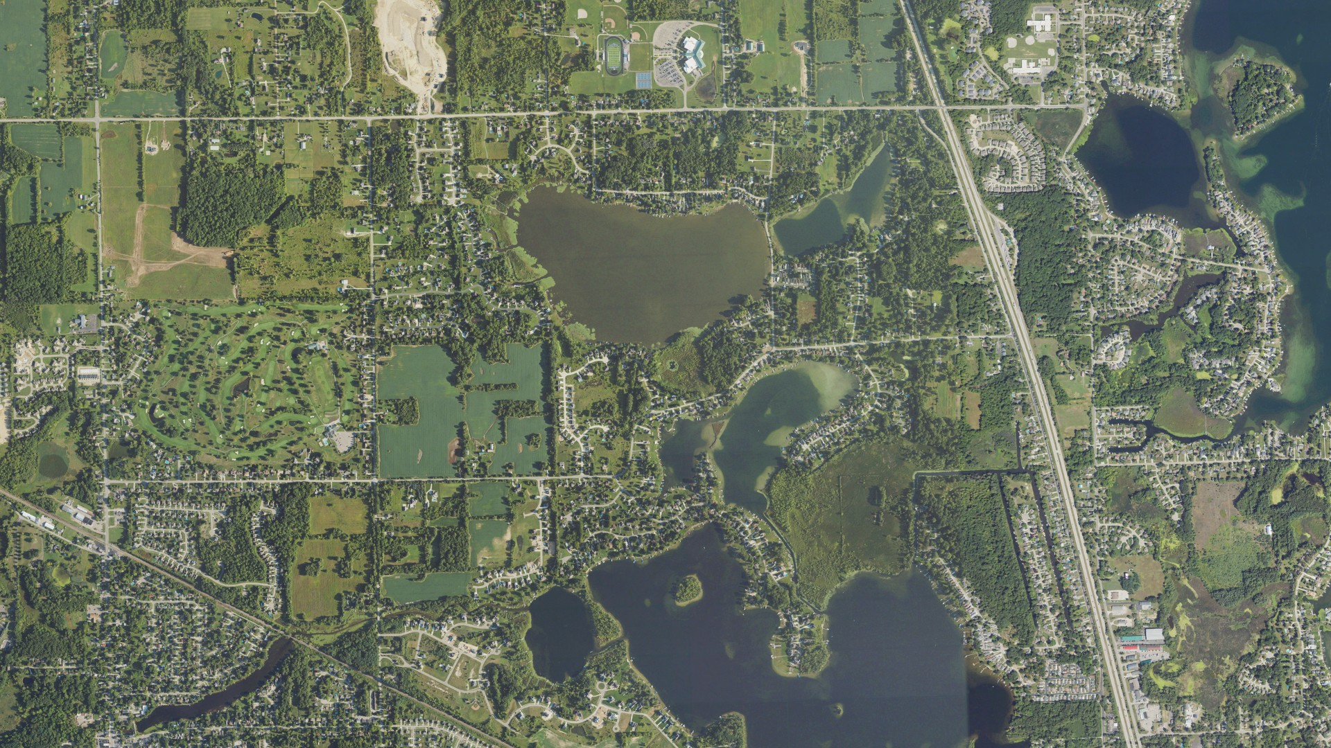 Aerial view of land around Fenton charter, Michigan