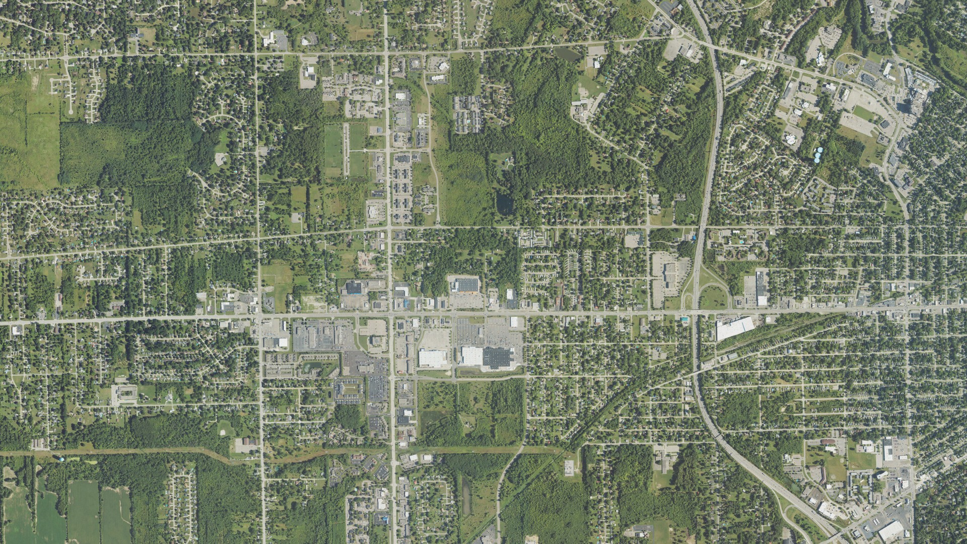 Aerial view of land around Flint charter, Michigan