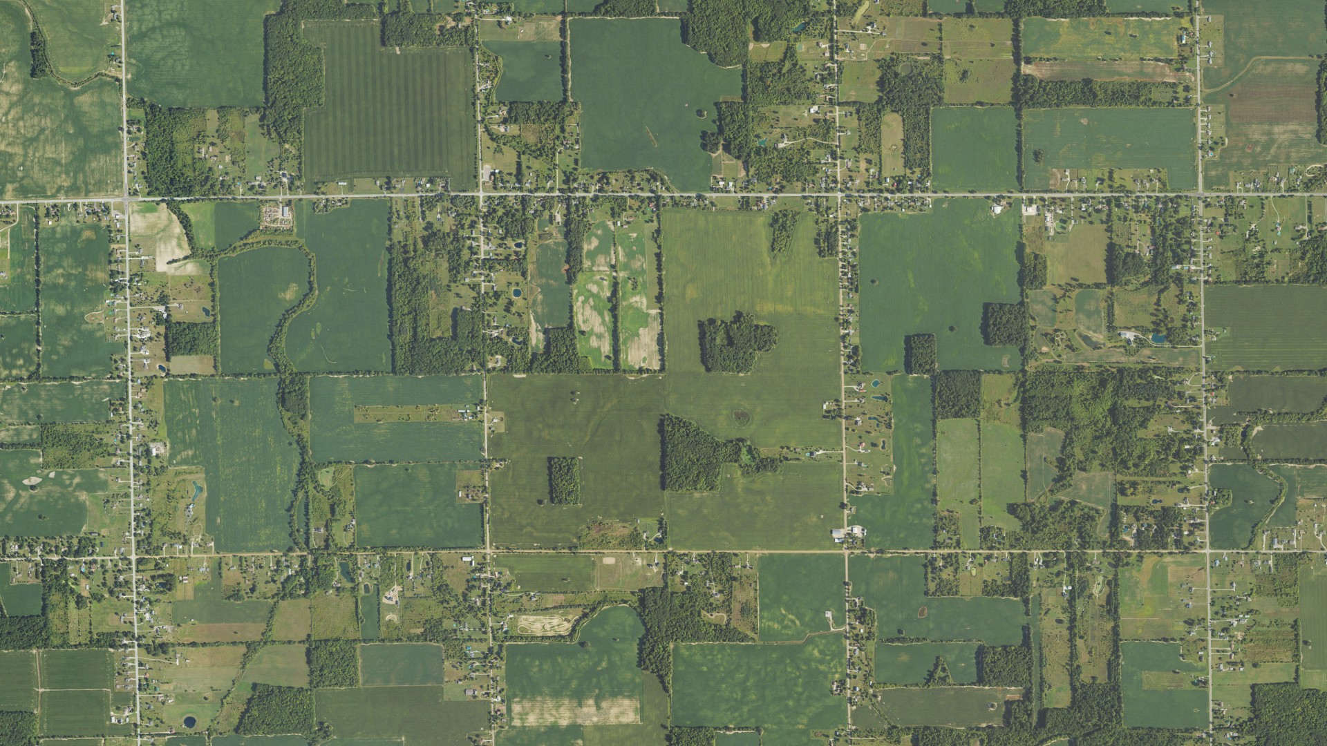 Aerial view of land around Gaines, Michigan