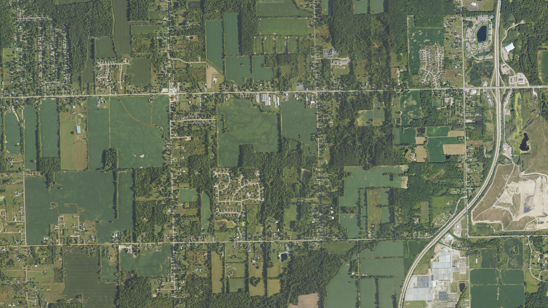 Aerial view of land around Mundy, Michigan