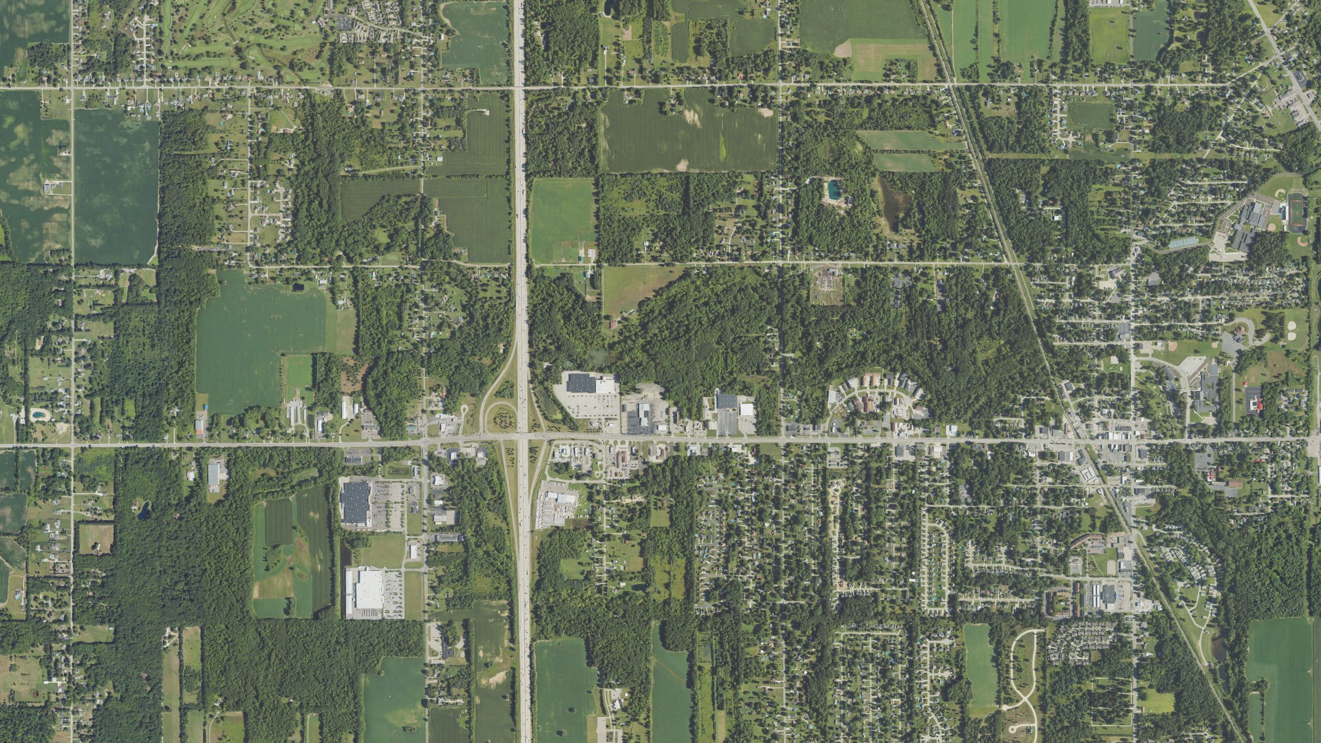 Aerial view of land around Vienna charter, Michigan