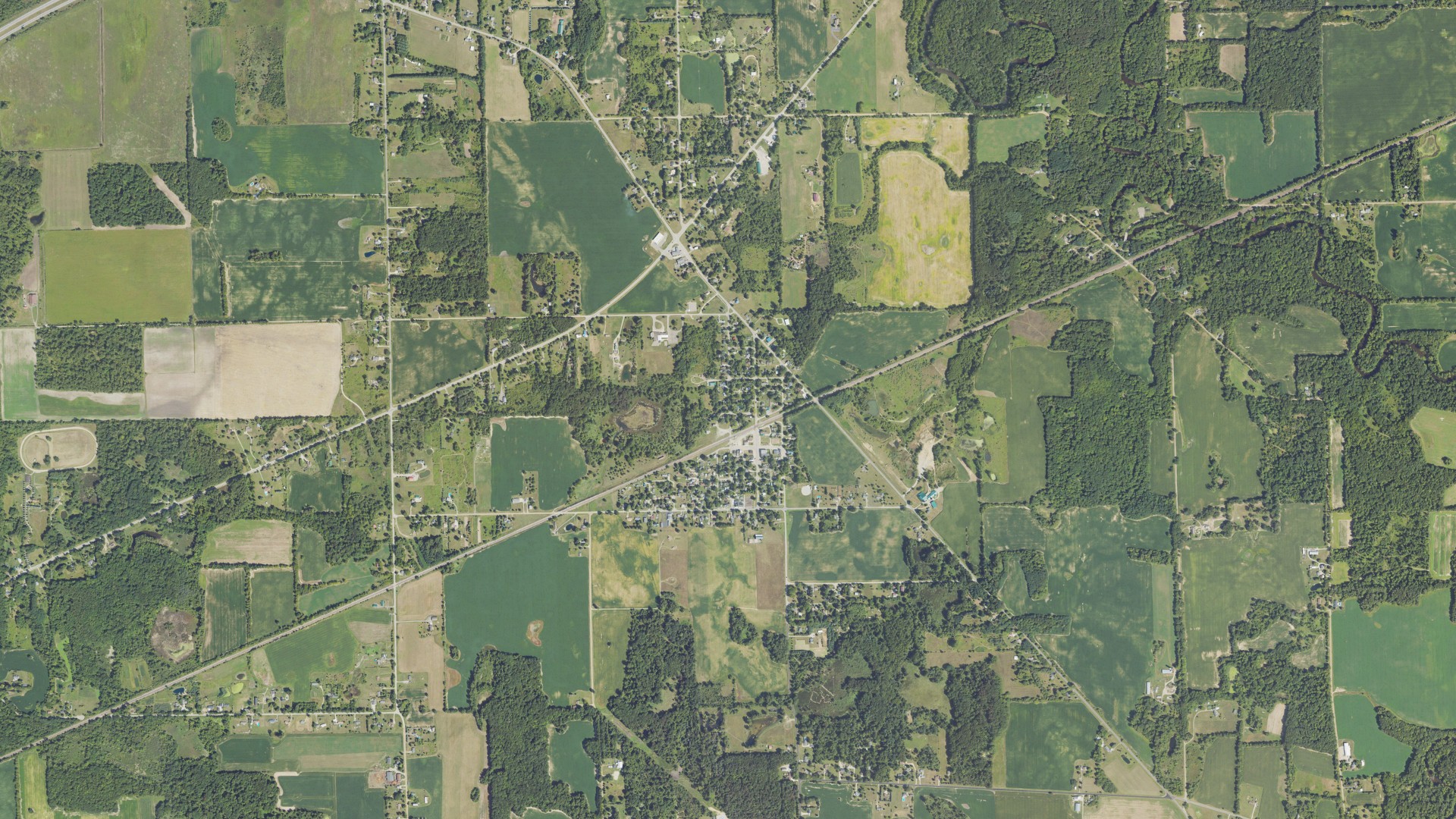 Natural-color aerial photograph of land around Bancroft, Michigan