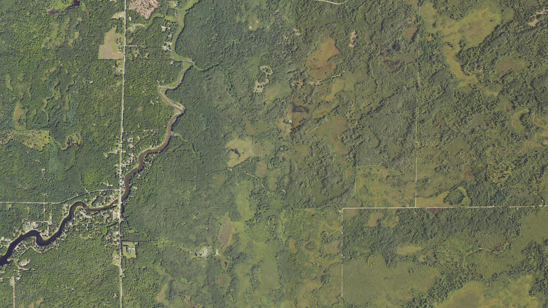 Aerial view of land around Bourret, Michigan