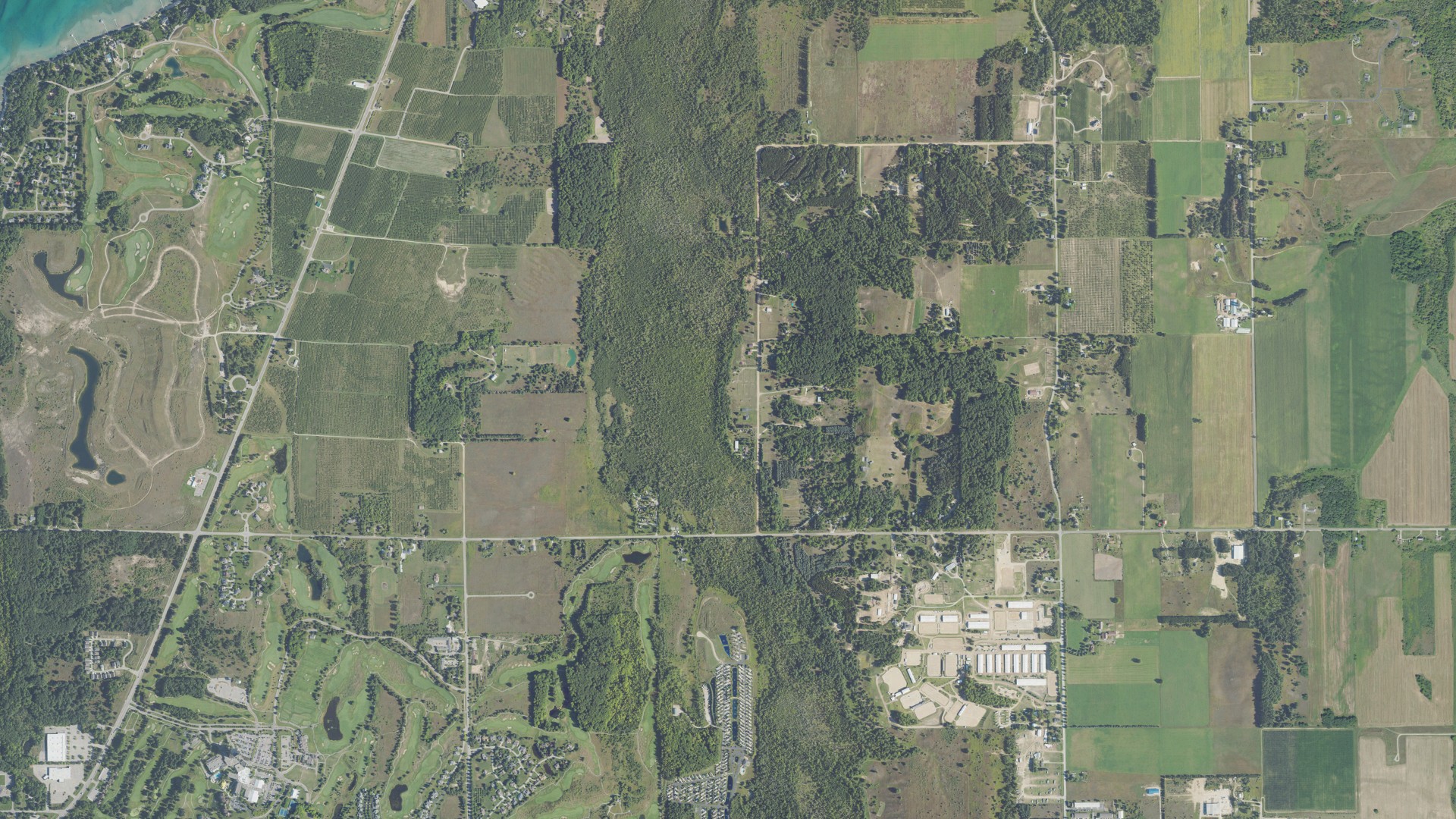 Aerial view of land around Acme, Michigan