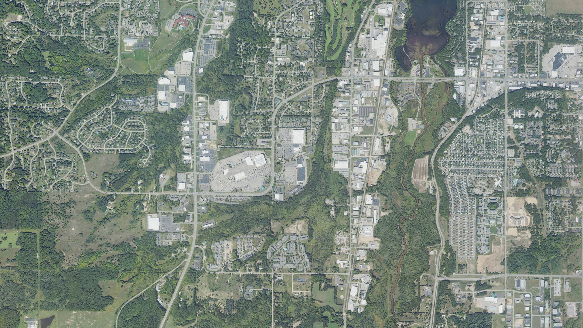 Aerial view of land around Garfield charter, Michigan