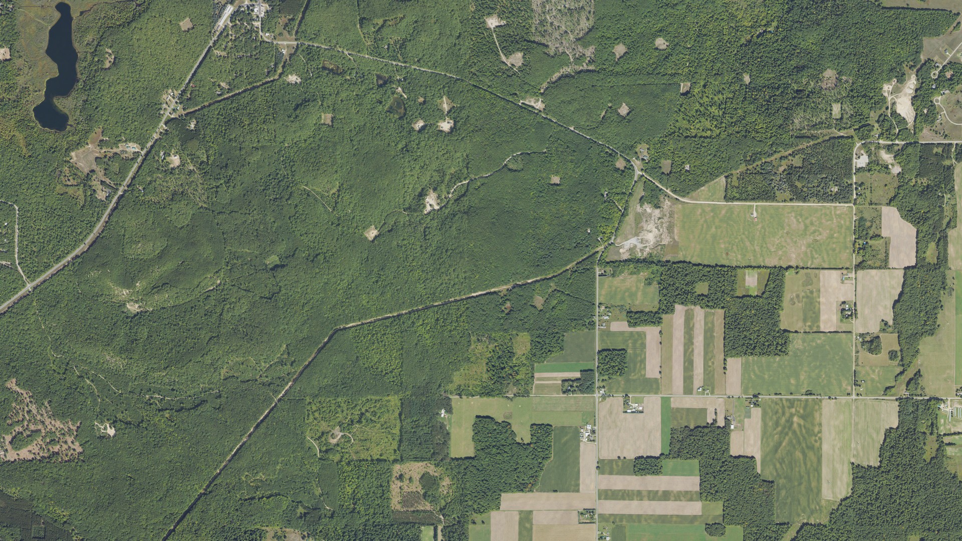Aerial view of land around Grant, Michigan