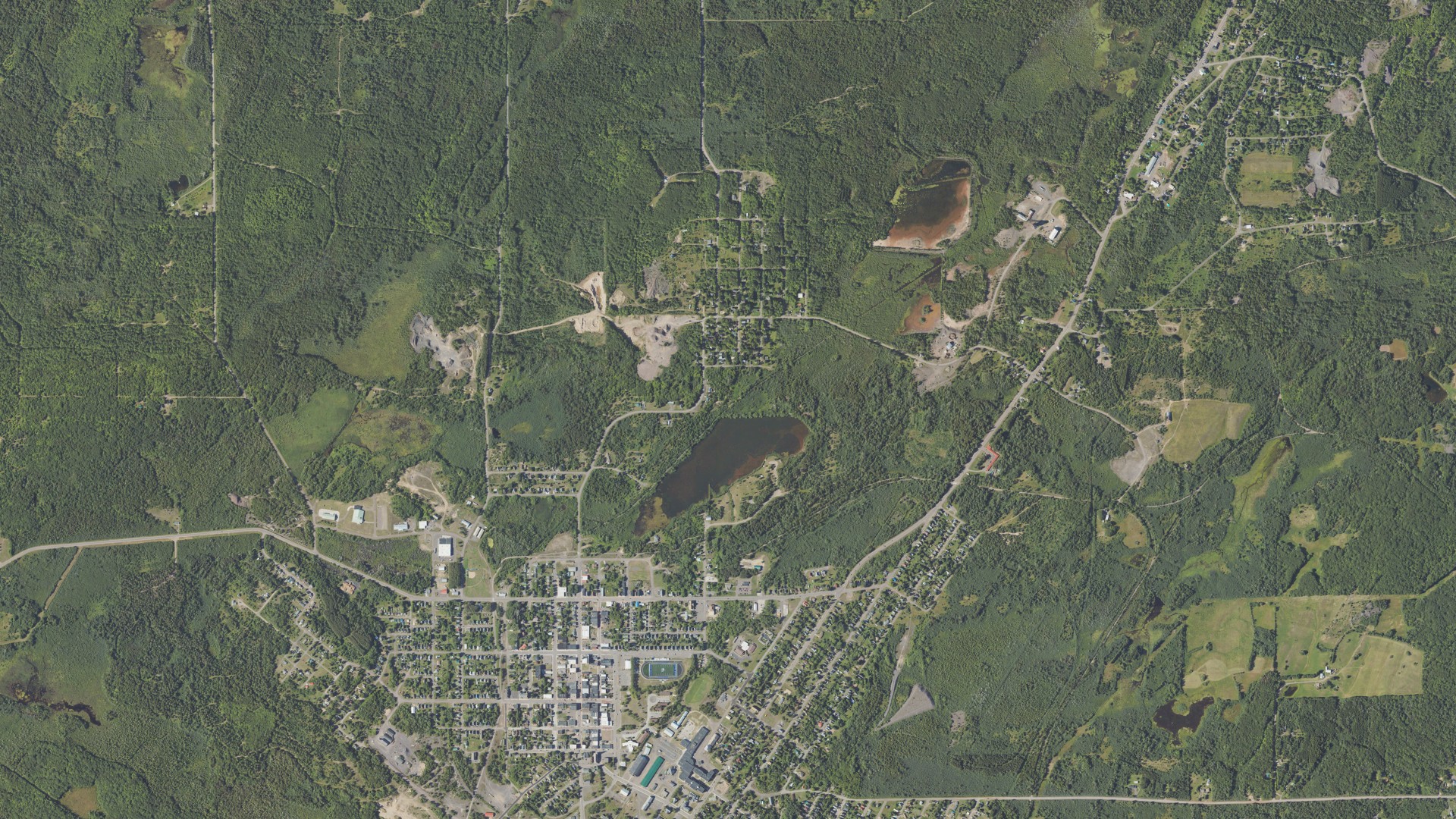 Natural-color aerial photograph of land around Calumet charter, Michigan