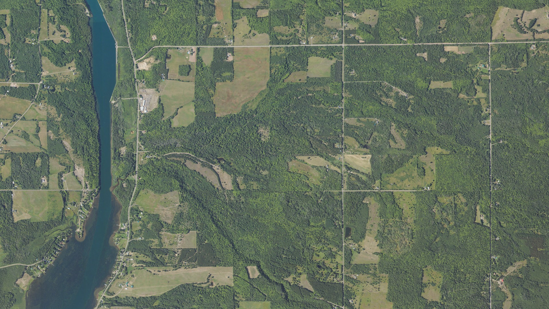 Aerial view of land around Hancock, Michigan