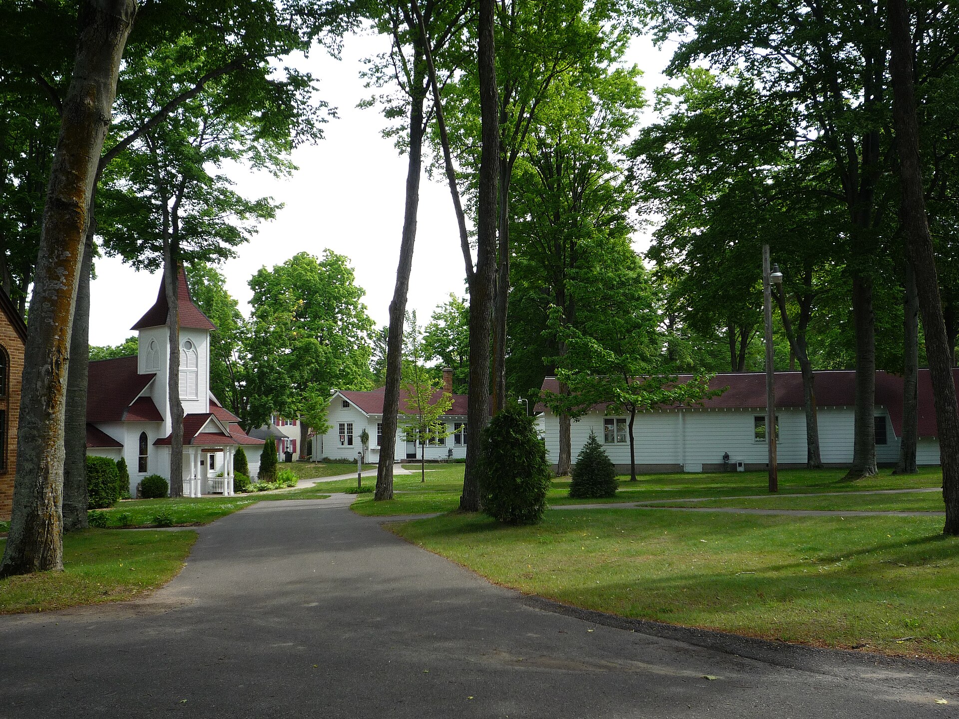 The Chapel and main grounds of Bay View, Michigan, USA. Founded in 1875, Bay View is a religious resort community, an early version of a middle-to-upper class American resort.