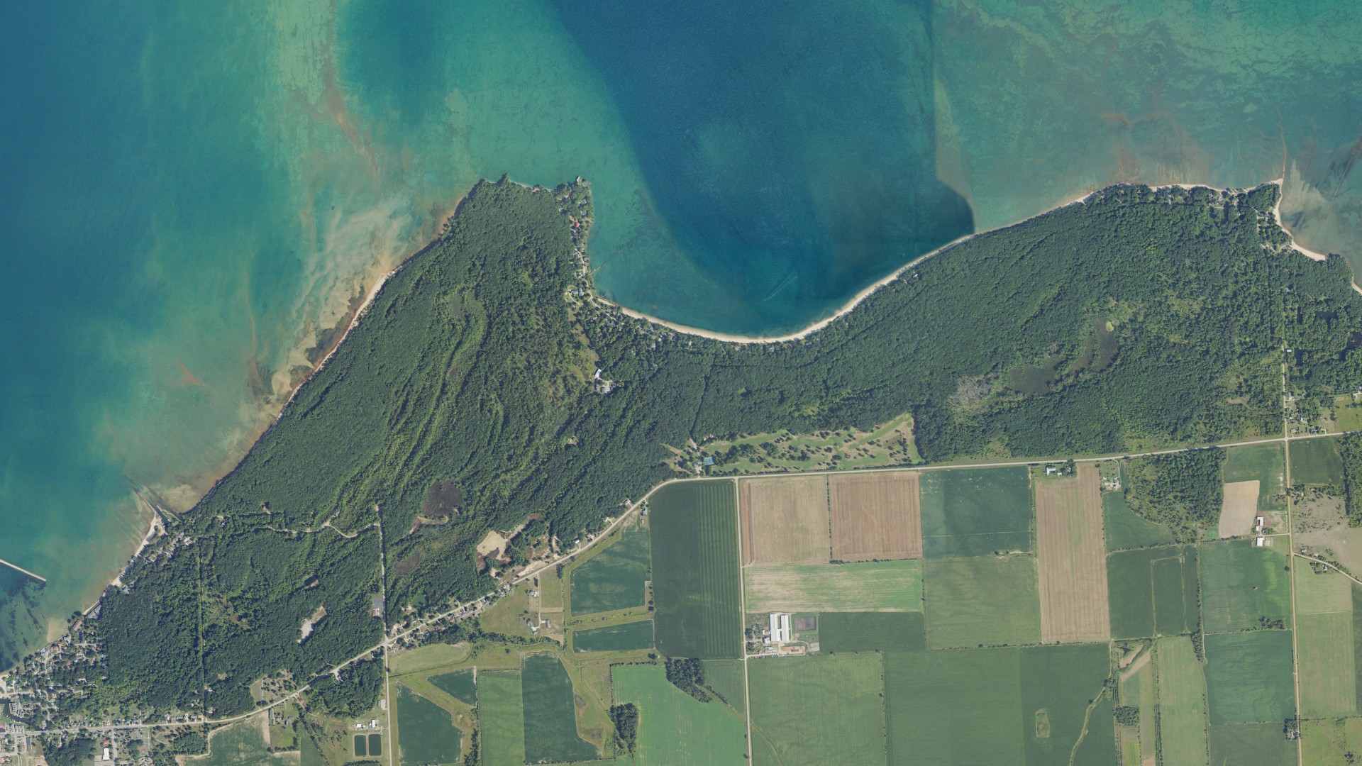 Aerial view of land around Pointe Aux Barques, Michigan