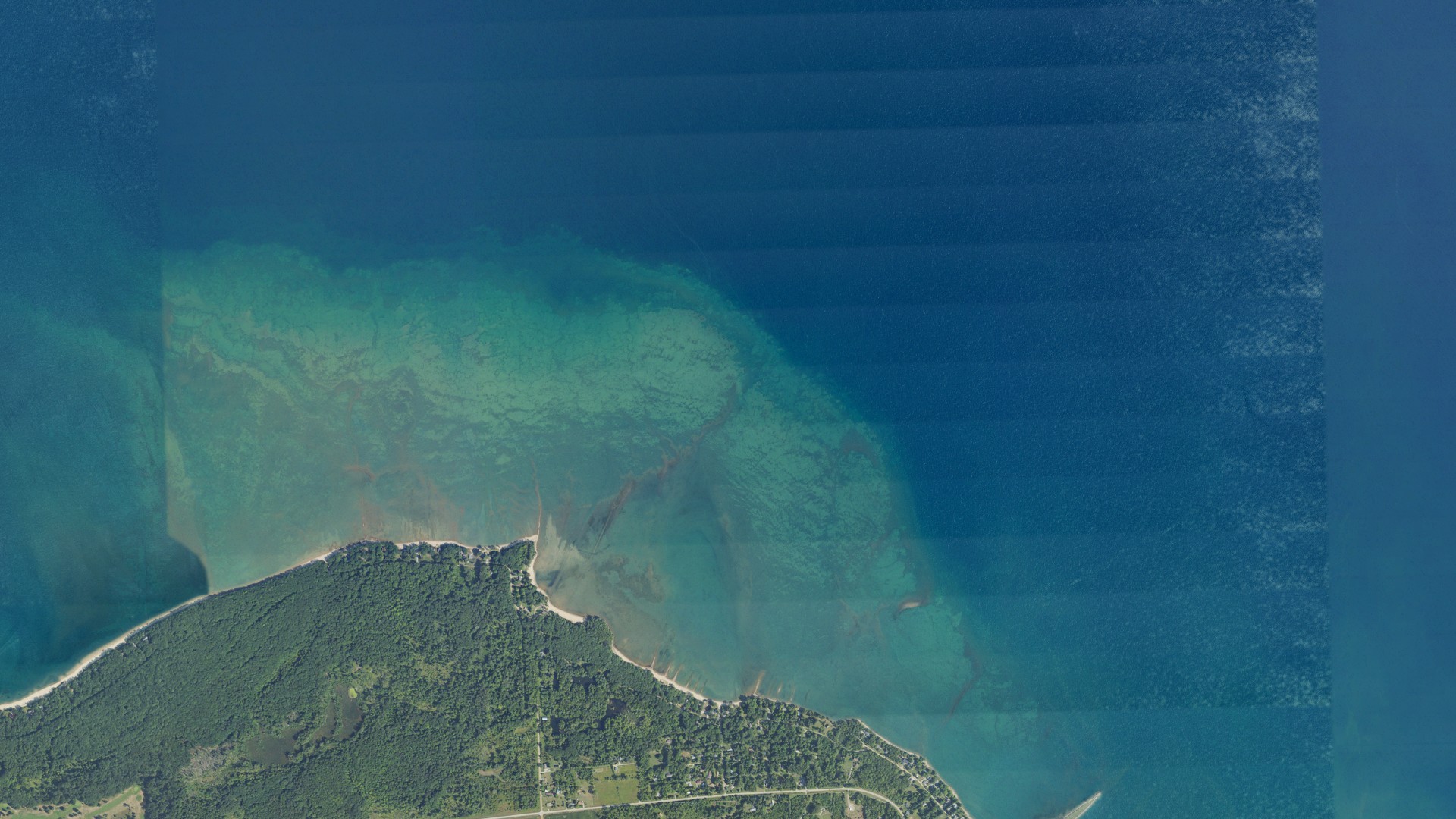 Aerial view of land around Port Austin, Michigan