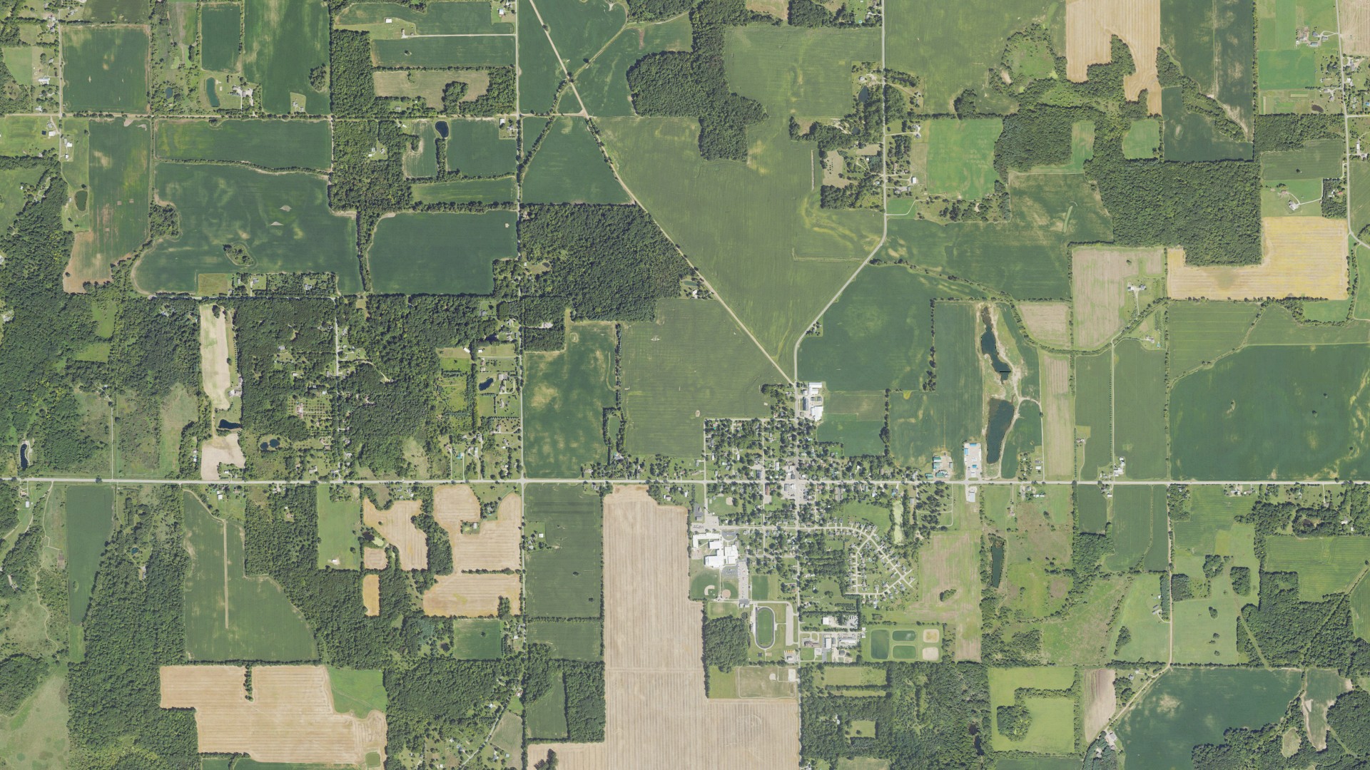 Aerial view of land around Ingham, Michigan