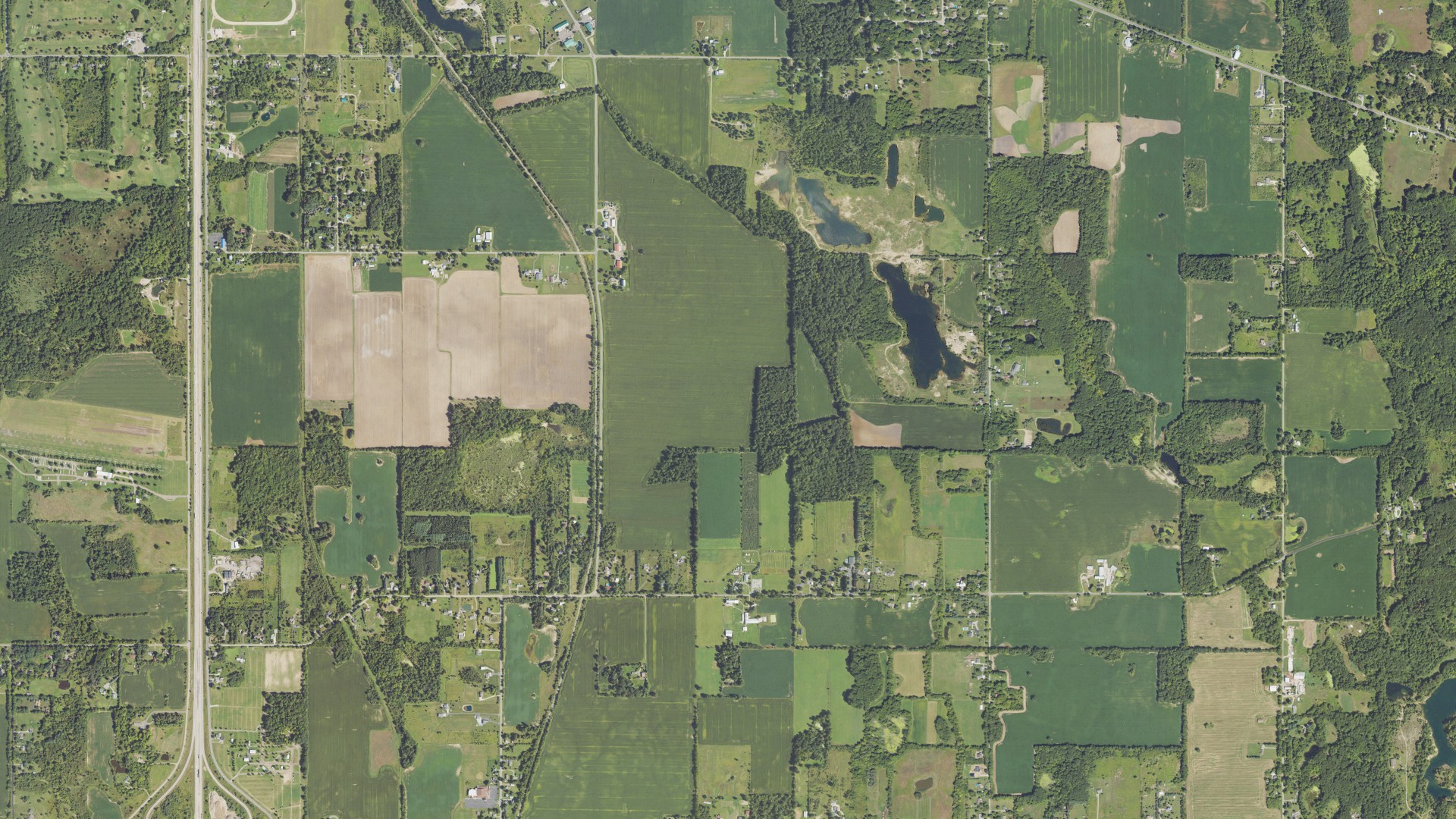 Aerial view of land around Vevay, Michigan