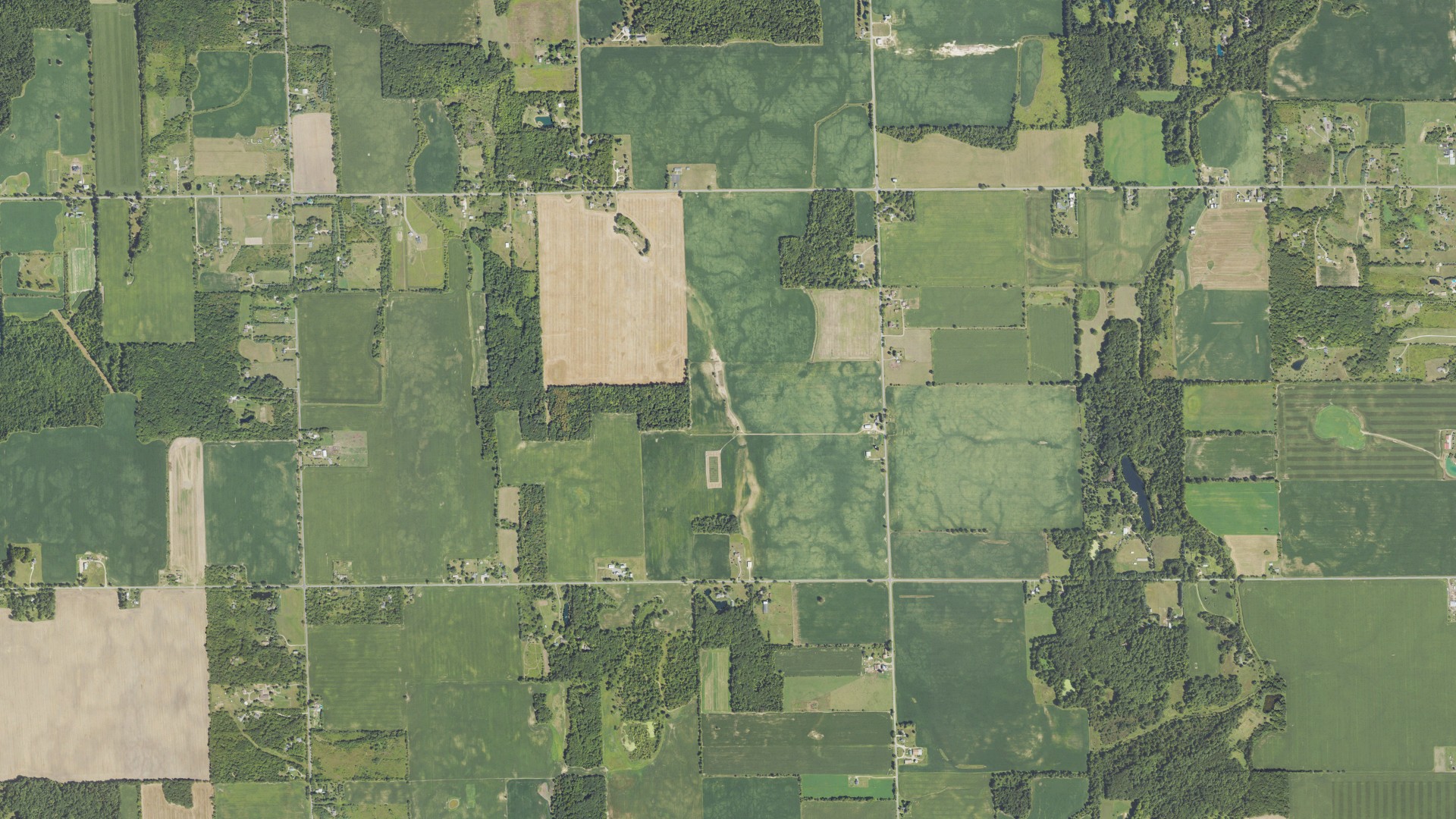 Aerial view of land around Wheatfield, Michigan