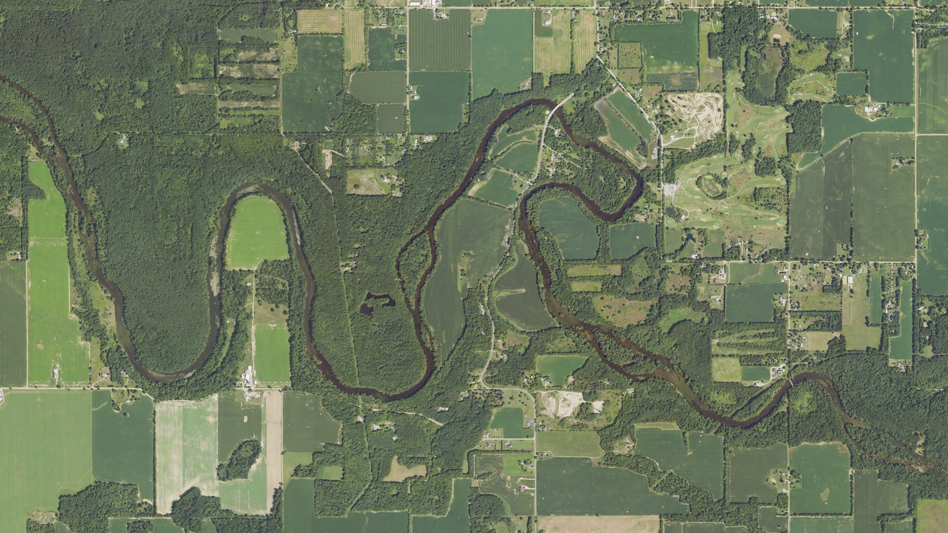 Aerial view of land around Danby, Michigan