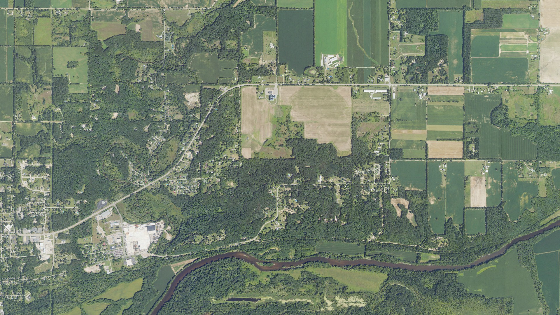 Natural-color aerial photograph of land around Ionia, Michigan