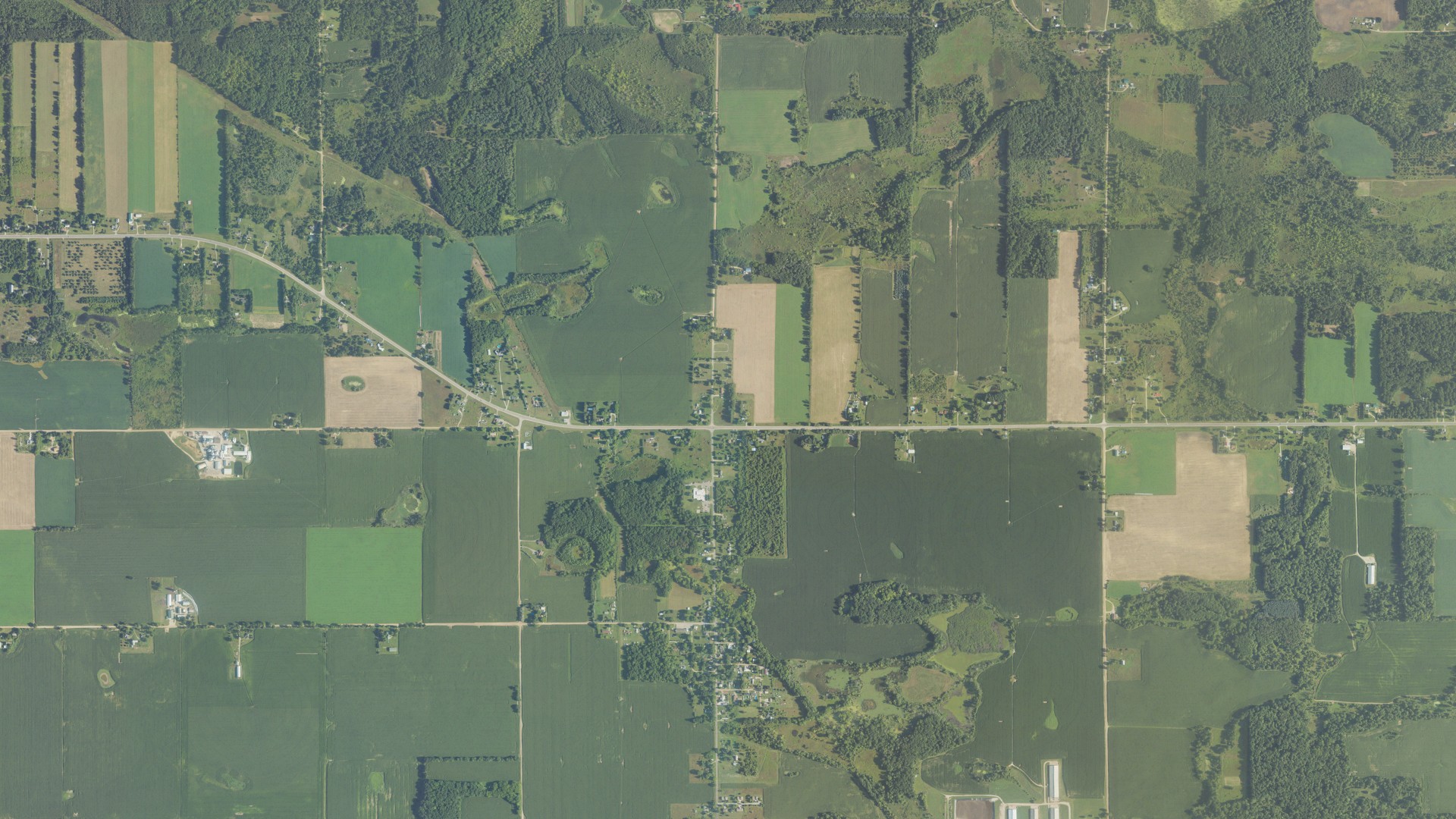 Aerial view of land around Orleans, Michigan