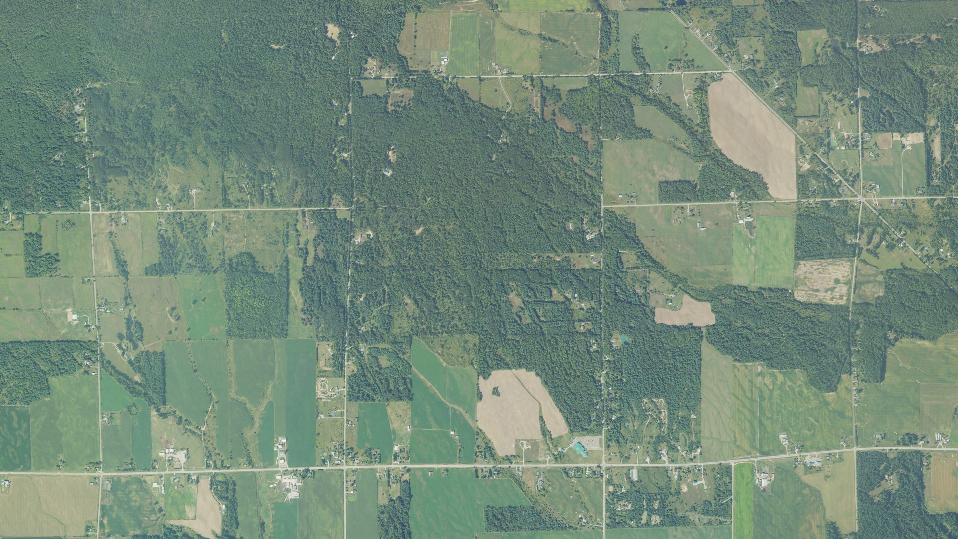 Aerial view of land around Tawas, Michigan