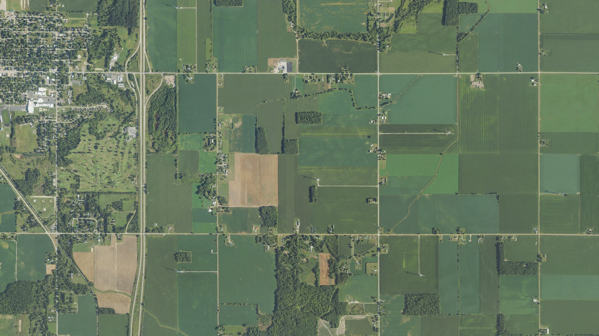 Aerial view of land around Coe, Michigan