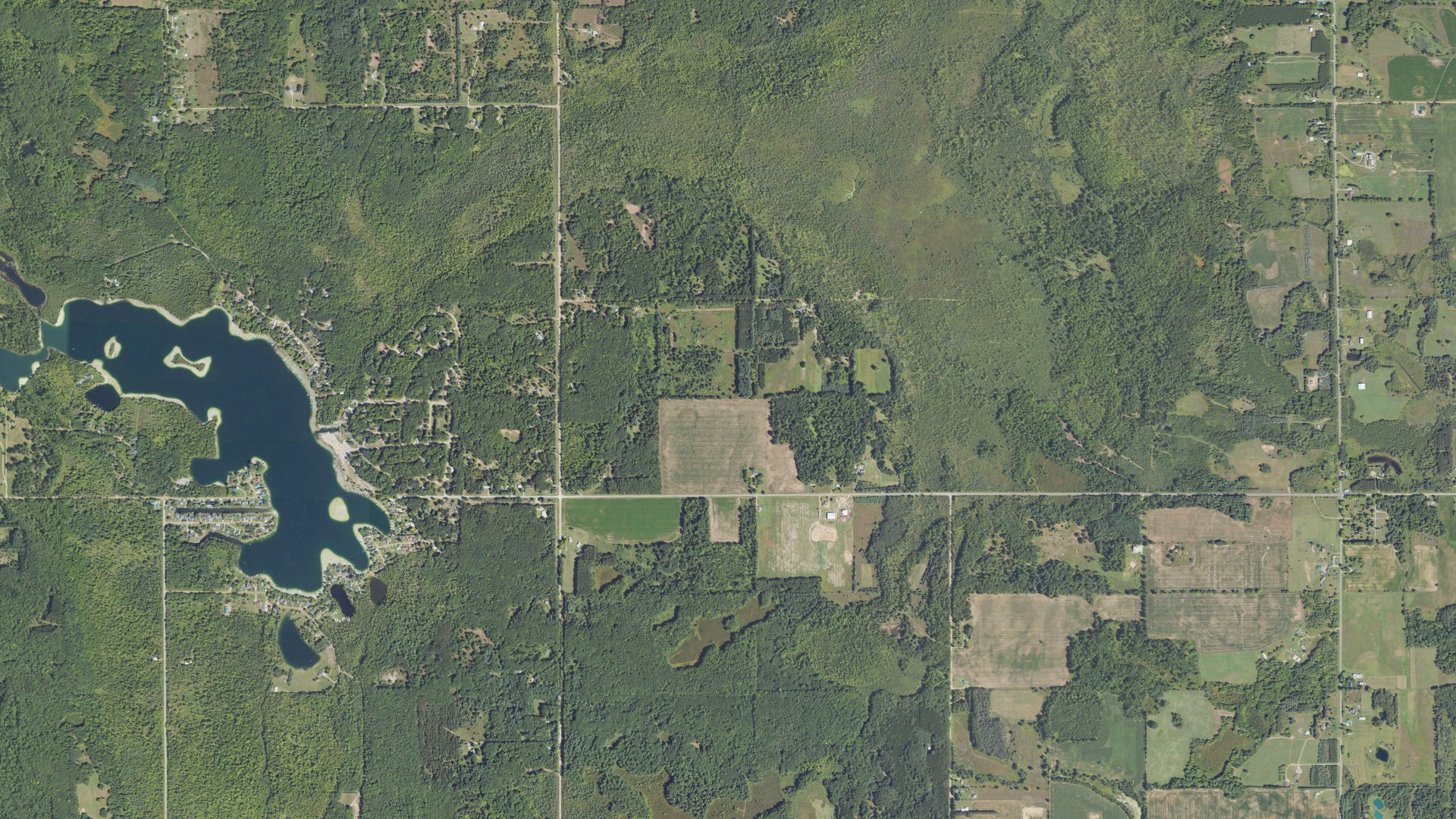 Aerial view of land around Gilmore, Michigan