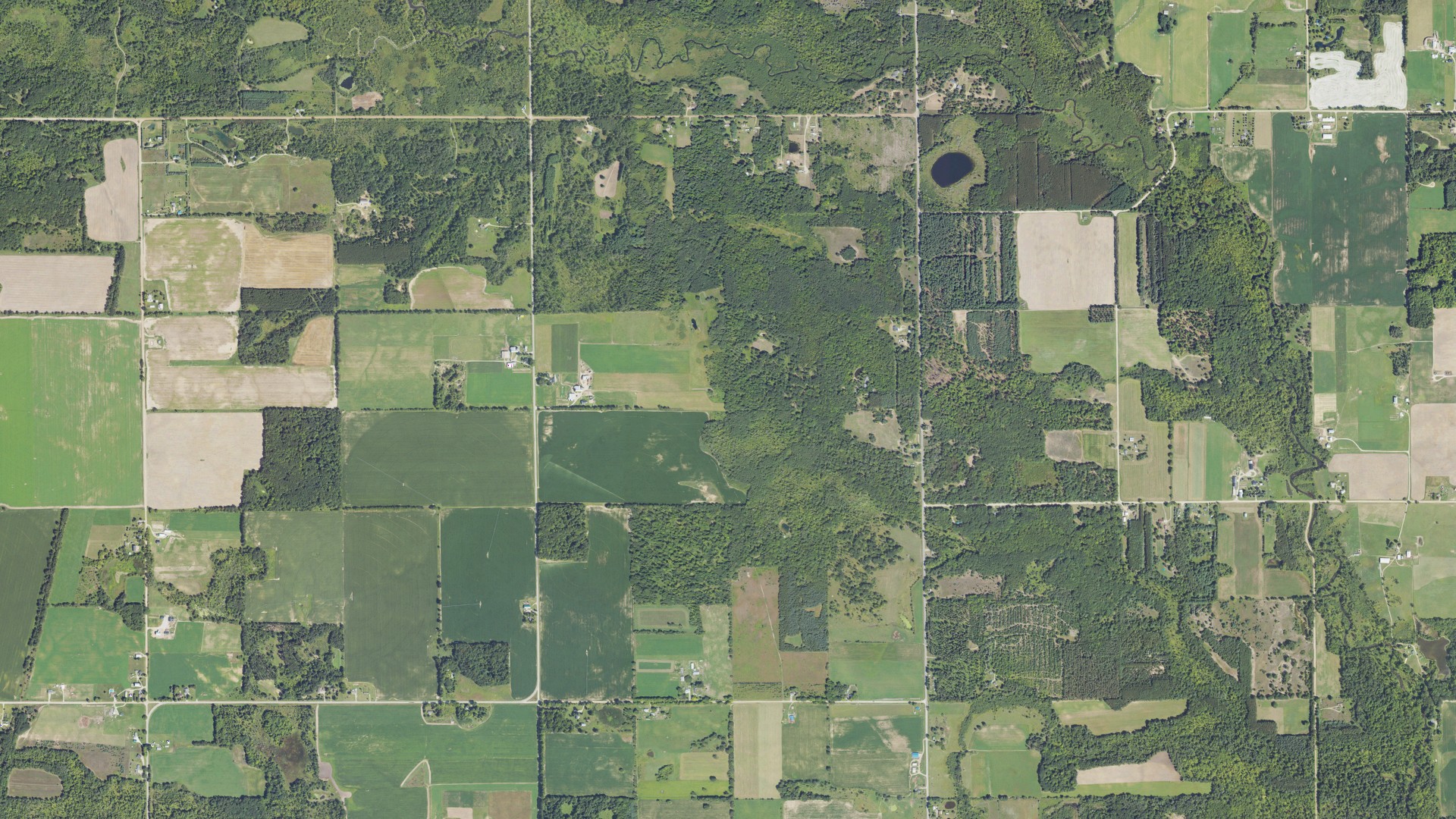 Natural-color aerial photograph of land around Rolland, Michigan
