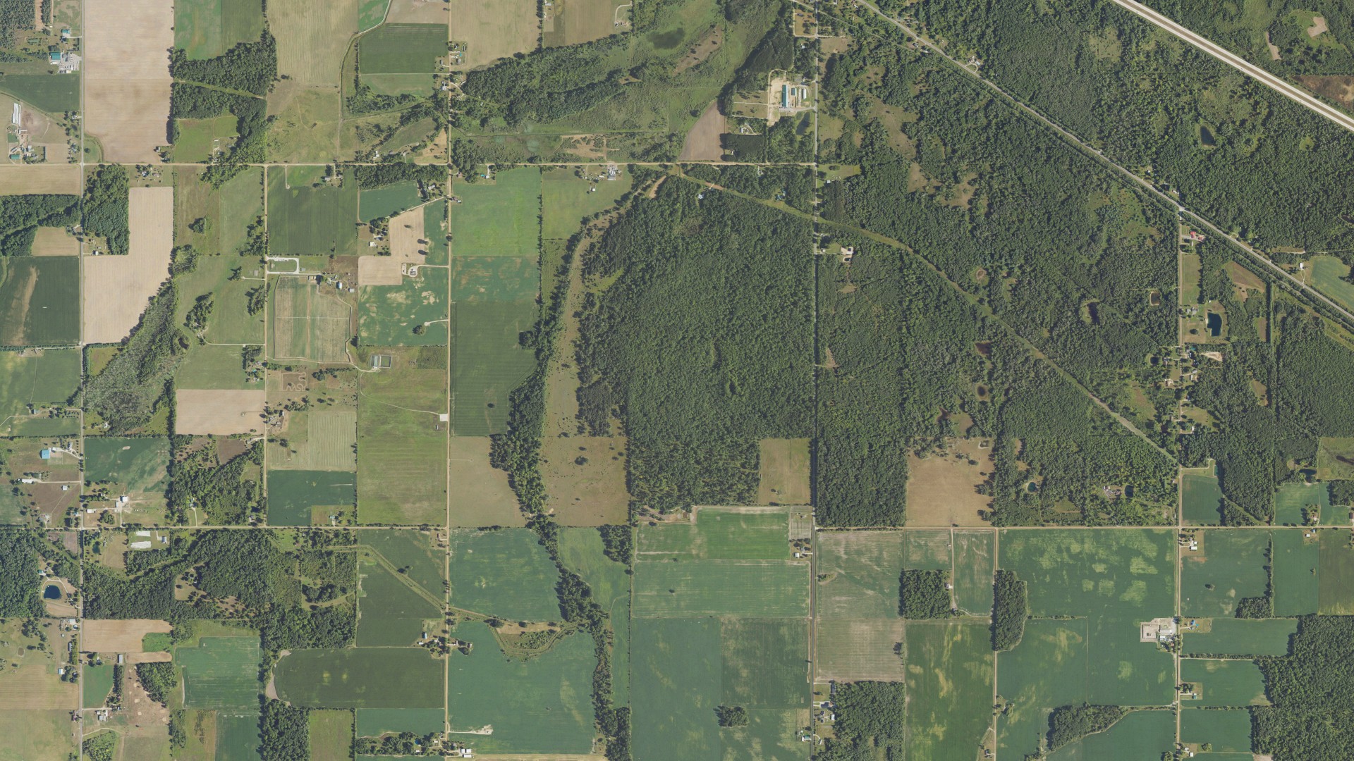 Aerial view of land around Wise, Michigan