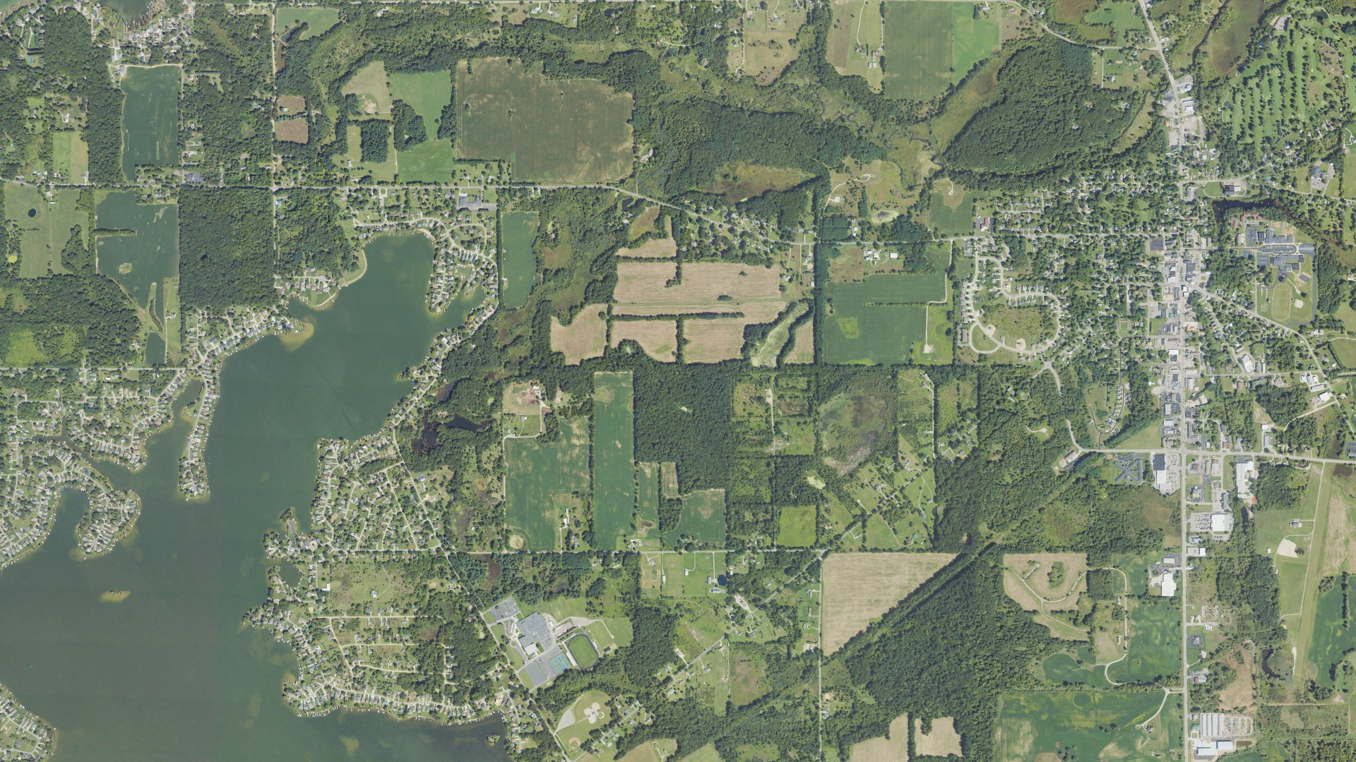 Aerial view of land around Columbia, Michigan
