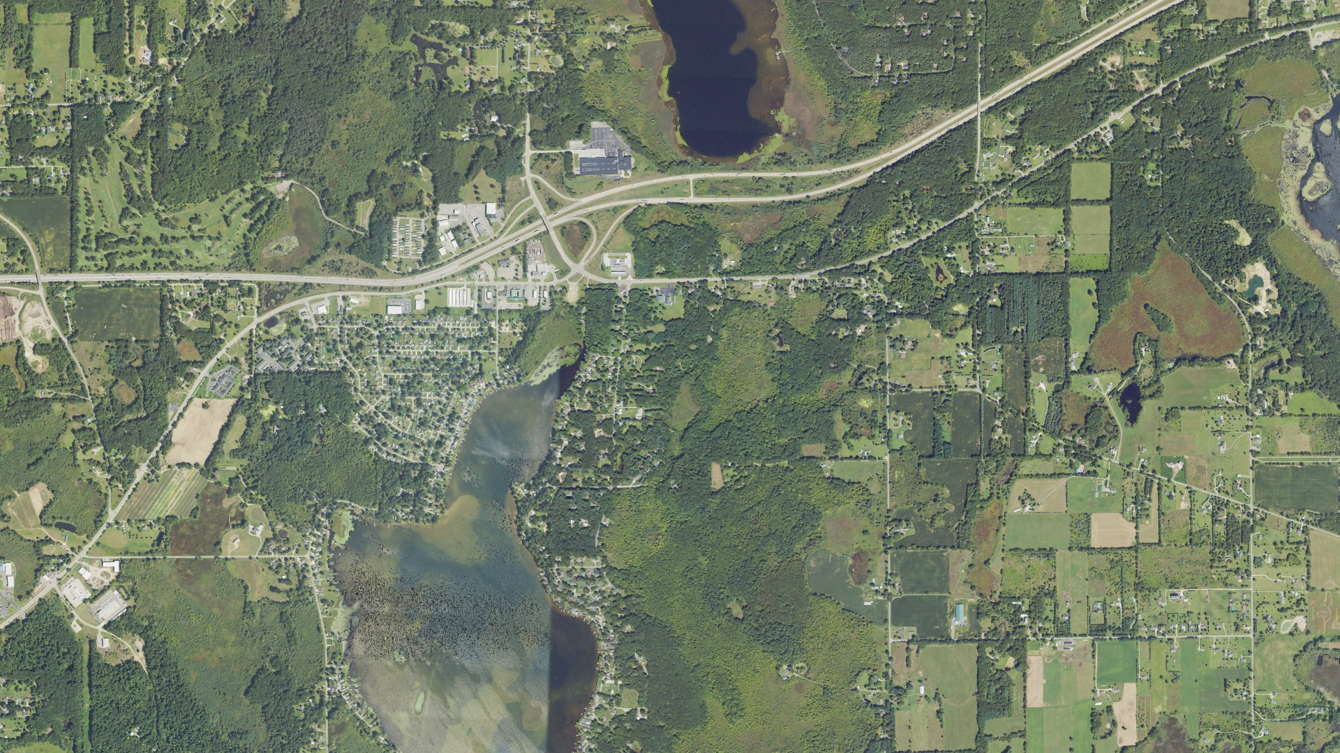 Natural-color aerial photograph of land around Leoni, Michigan