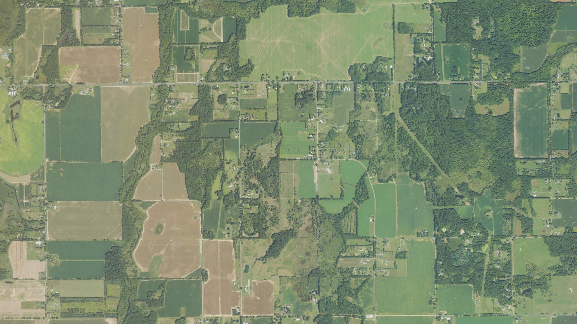 Aerial view of land around Brady, Michigan