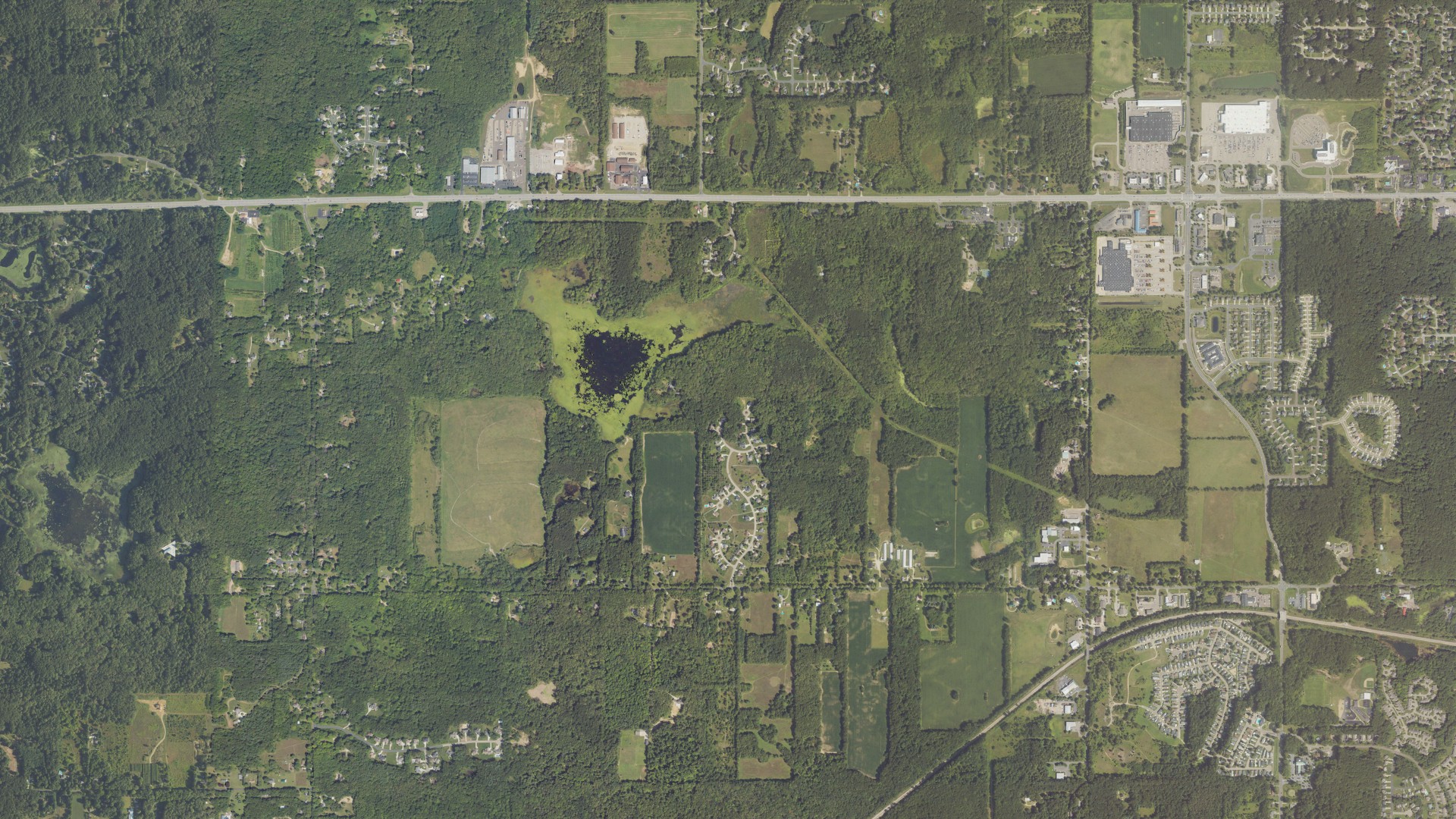 Natural-color aerial photograph of land around Oshtemo charter, Michigan